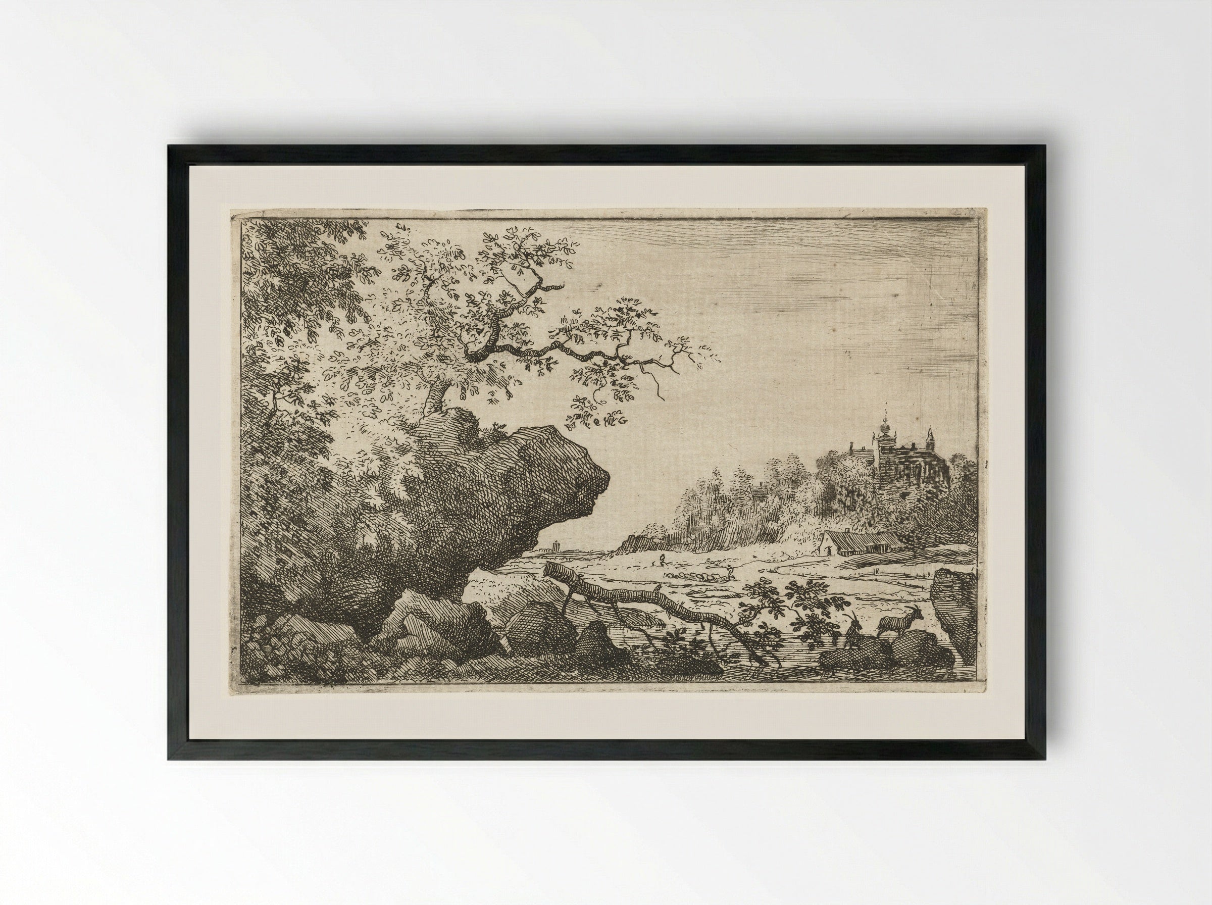 Landschap met afgevallen boomtak - Allaert van Everdingen - Framed Print Black