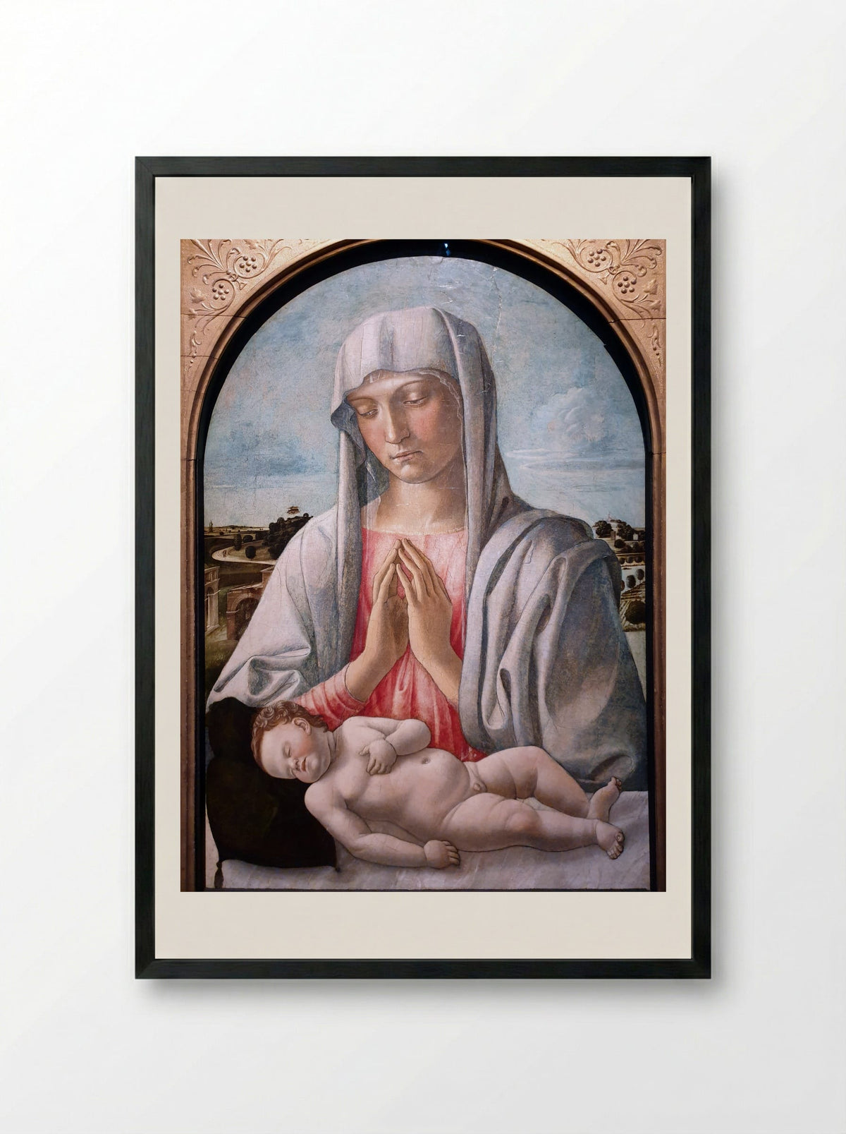 Madonna Adoring the Sleeping Child - Giovanni Bellini - Framed Print Black