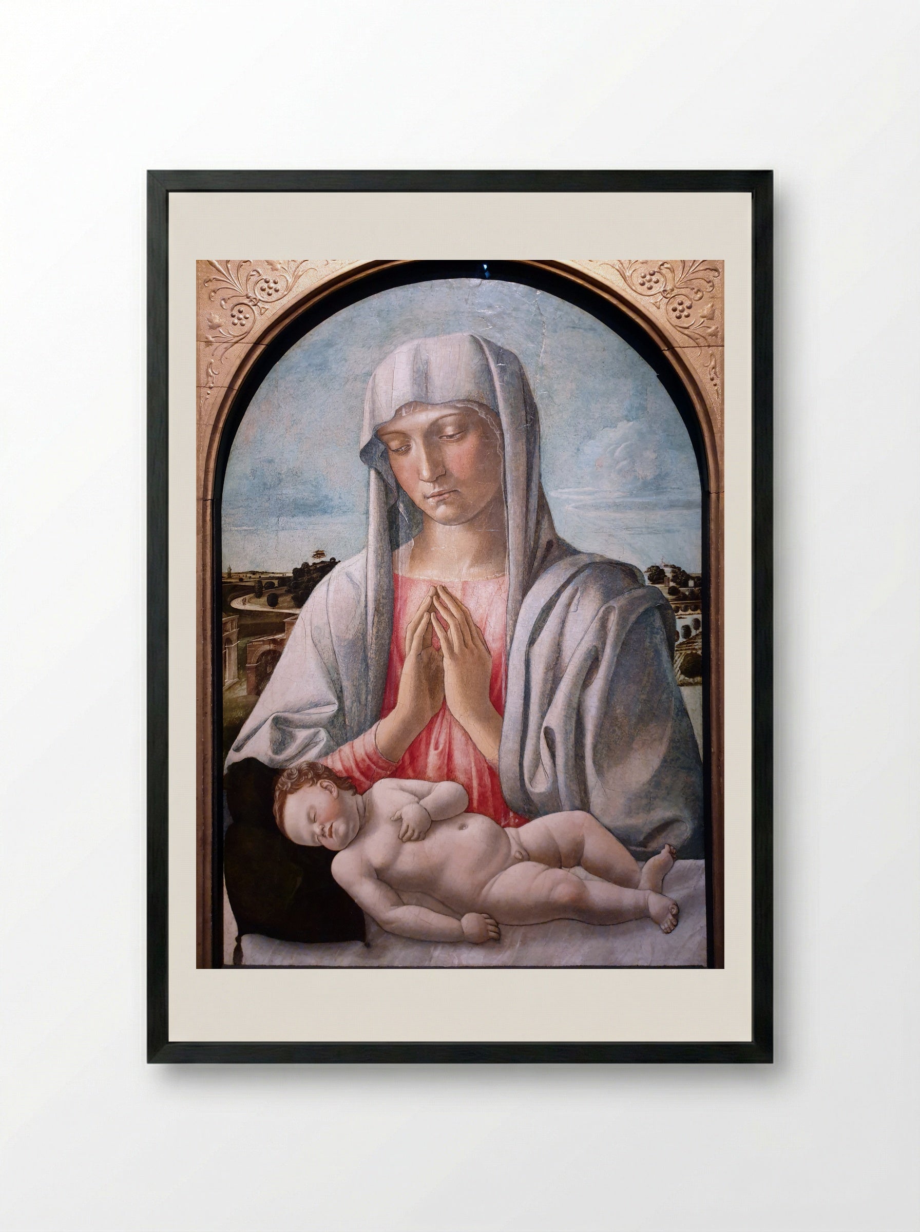 Madonna Adoring the Sleeping Child - Giovanni Bellini - Framed Print Black