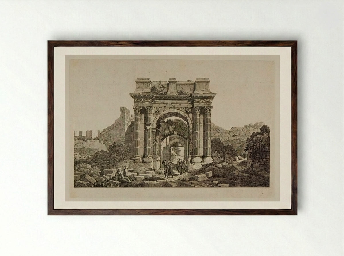 Ruins of a Roman Arch - Louis Joseph Masquelier - Framed Print Dark Wood