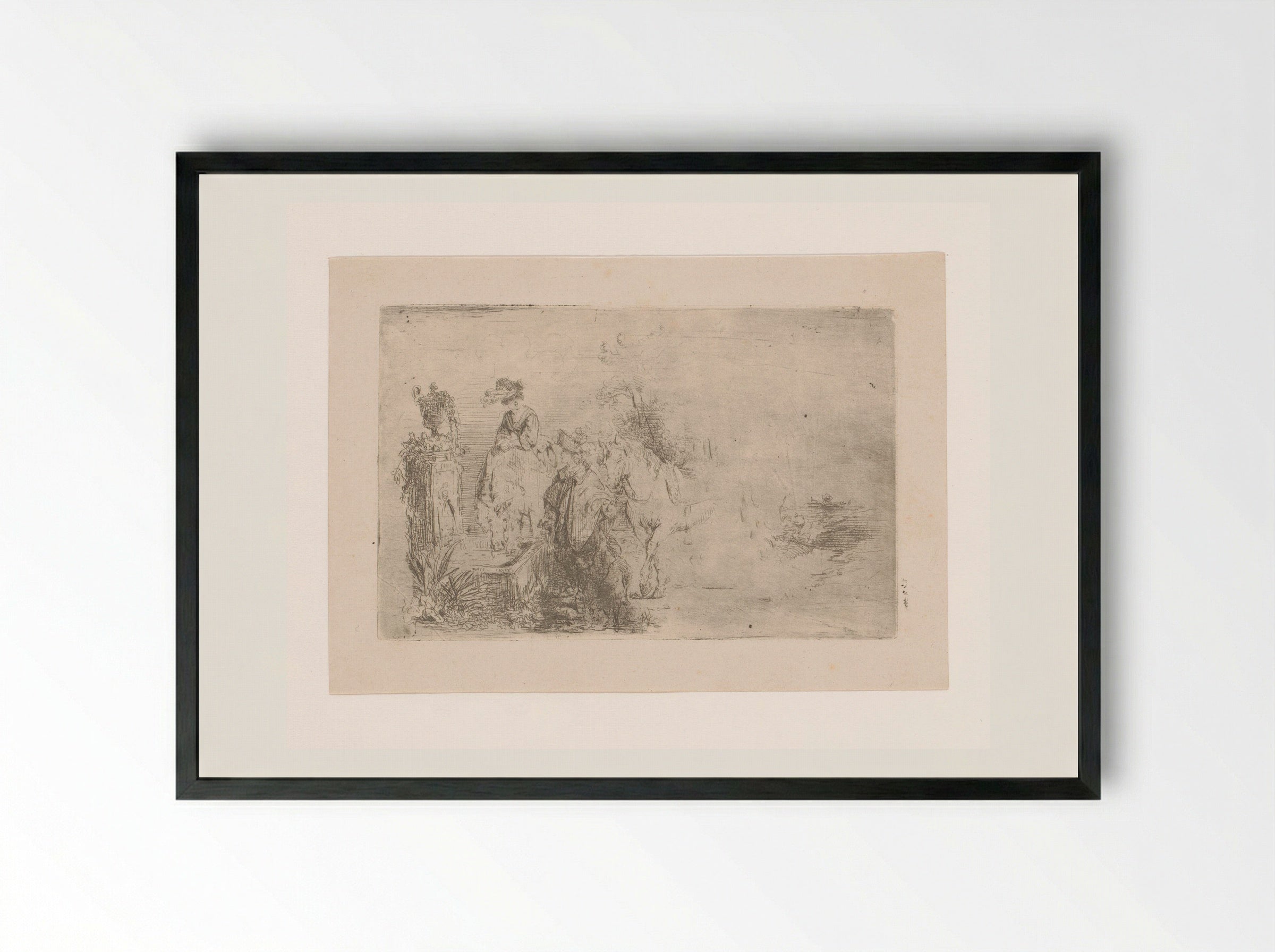 Gesprek bij een drinkbak - Adrien Joseph Verhoeven-Ball - Framed Print Black