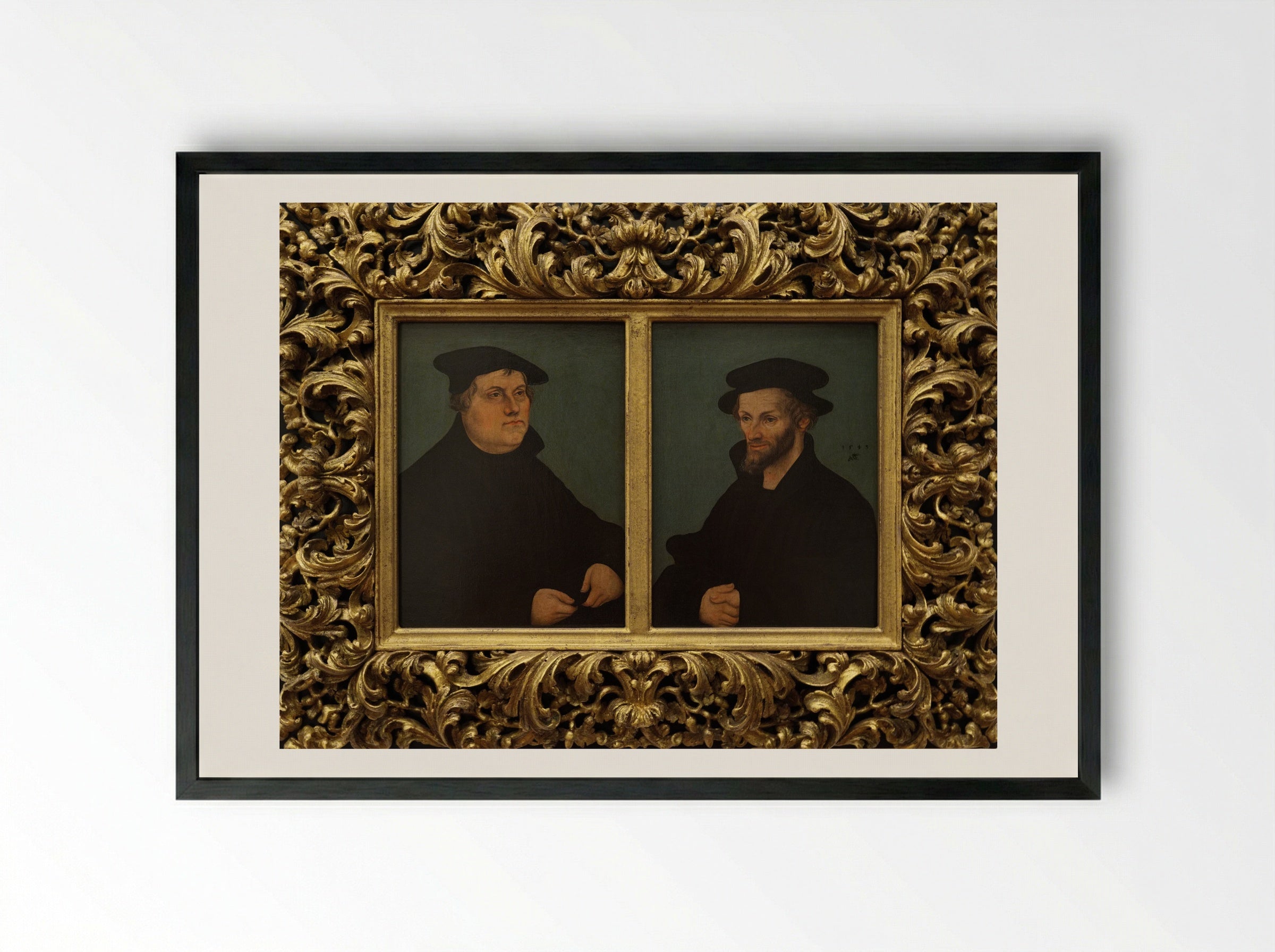 Martin Luther and Philipp Melanchthon - Lucas Cranach the Elder - Framed Print Black