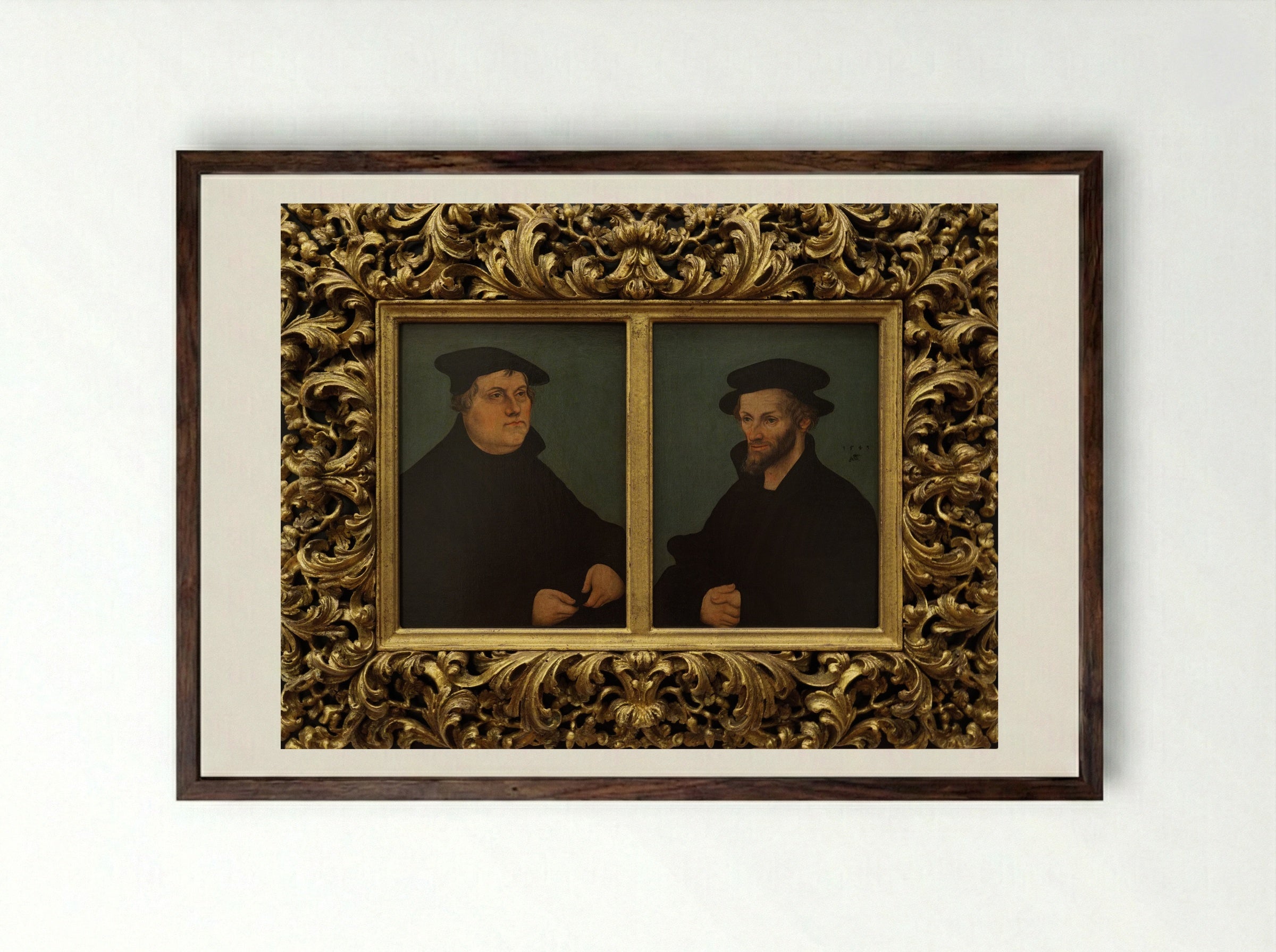 Martin Luther and Philipp Melanchthon - Lucas Cranach the Elder - Framed Print Dark Wood