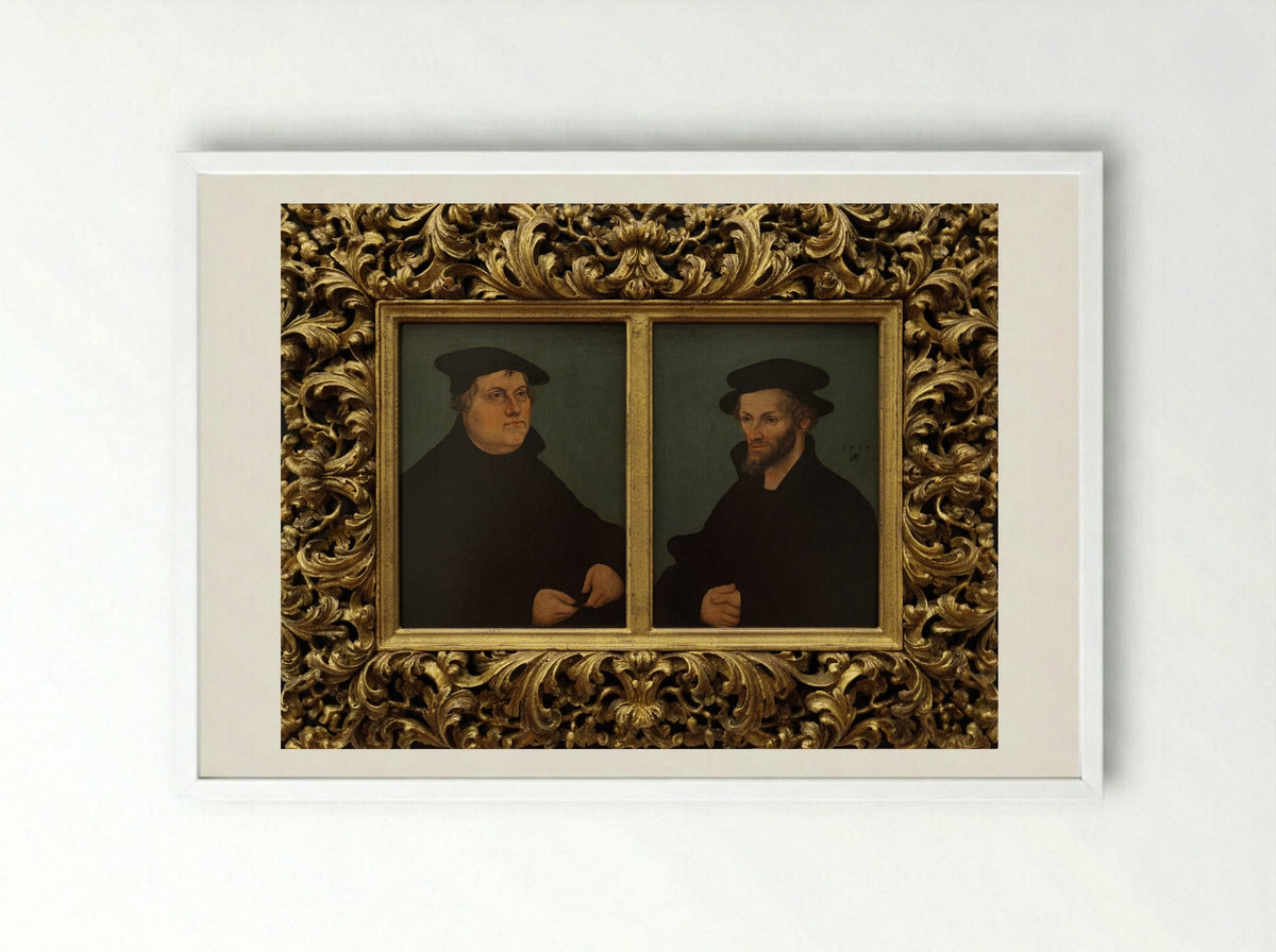 Martin Luther and Philipp Melanchthon - Lucas Cranach the Elder - Framed Print White