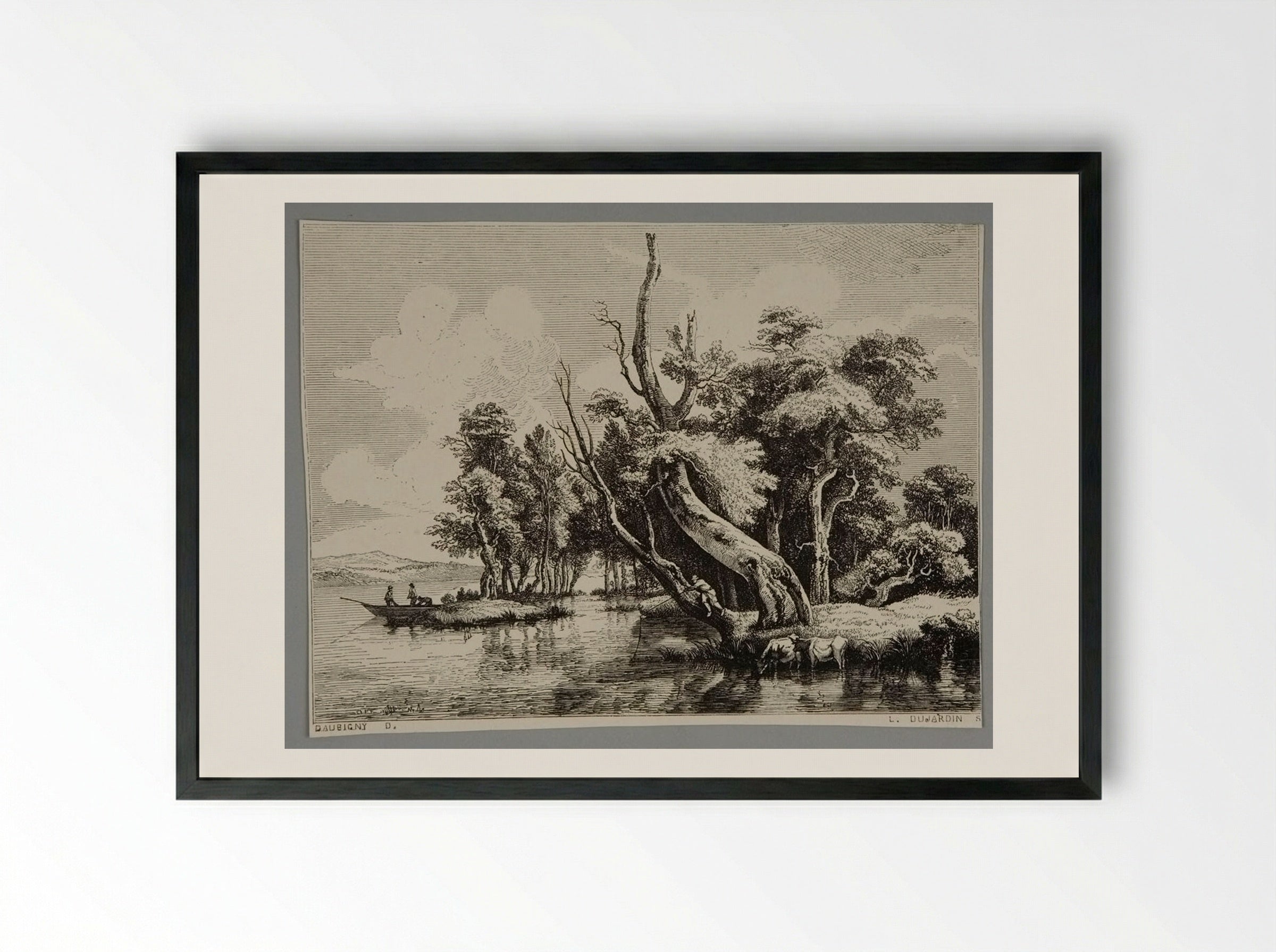 River Scene (After Daubigny) - Louis Dujardin - Framed Print Black