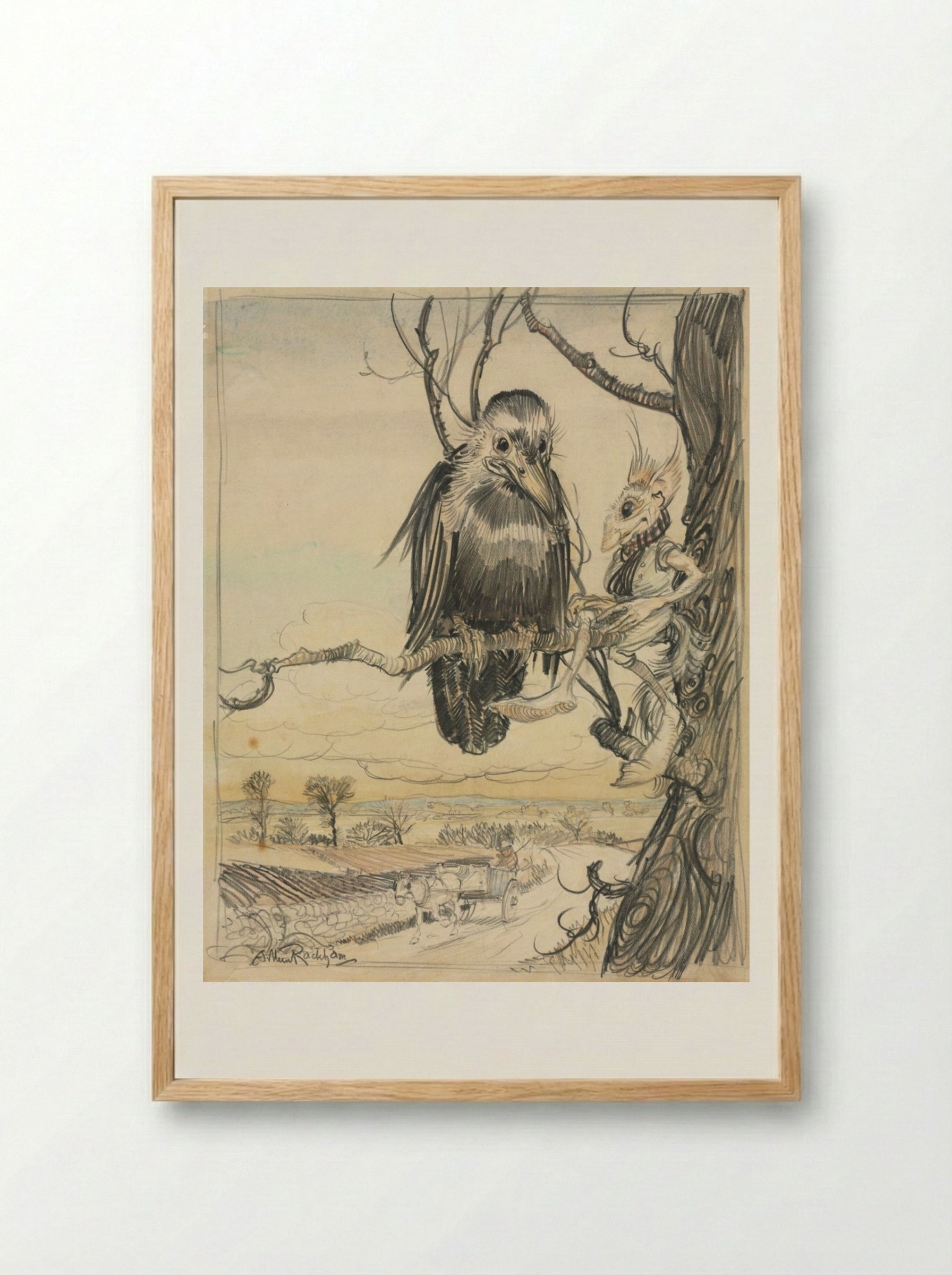 A Squirrel and a Crow - Arthur Rackham - Framed Print Wood