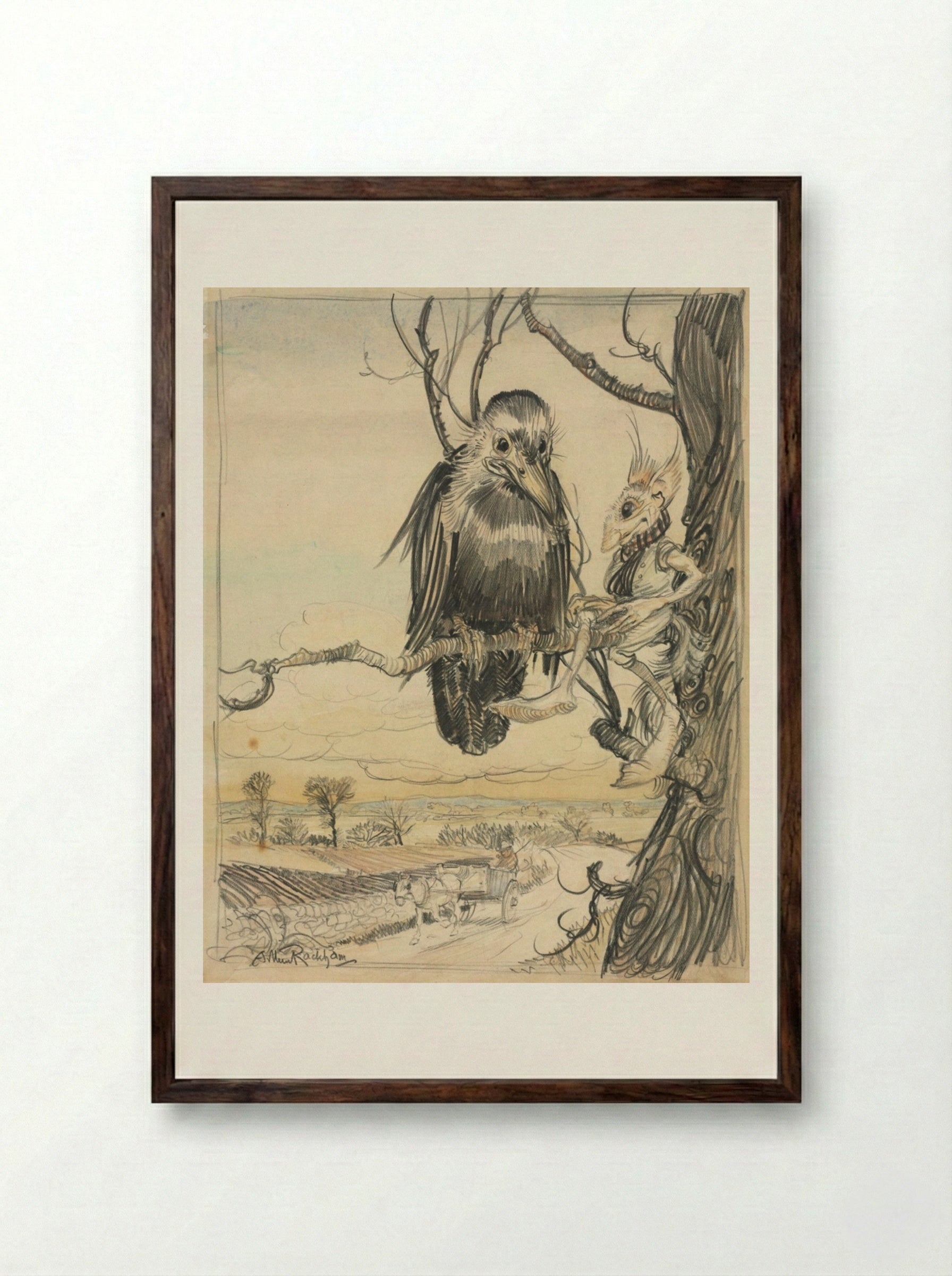 A Squirrel and a Crow - Arthur Rackham - Framed Print Dark Wood