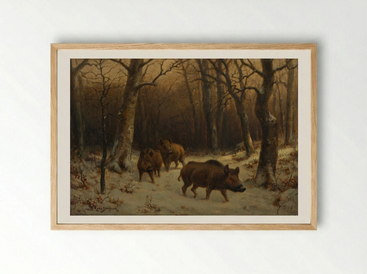 Wild Boars in the Snow - Rosa Bonheur - Framed Print Wood
