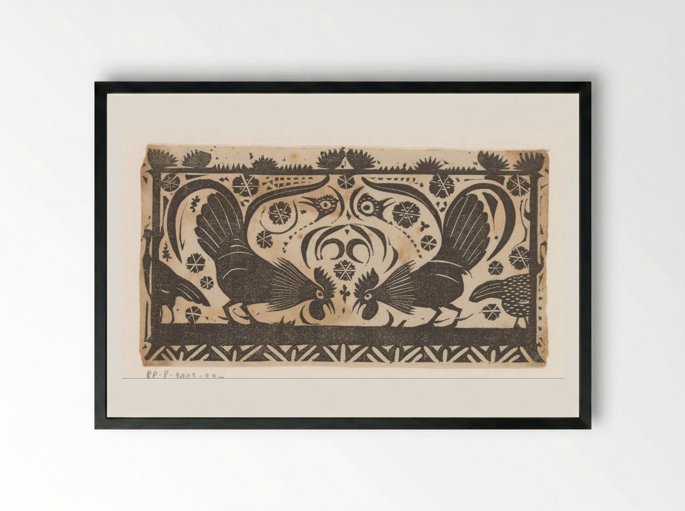 Titelhoofd met hanen - Gerrit Willem Dijsselhof - Framed Print Black