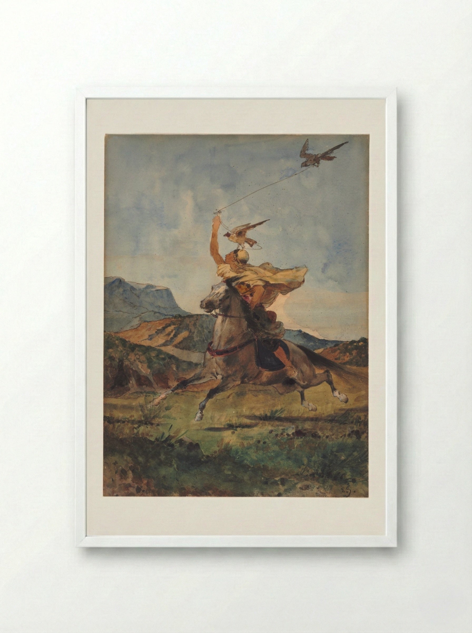 The Falconer - Eugène Fromentin - Framed Print White