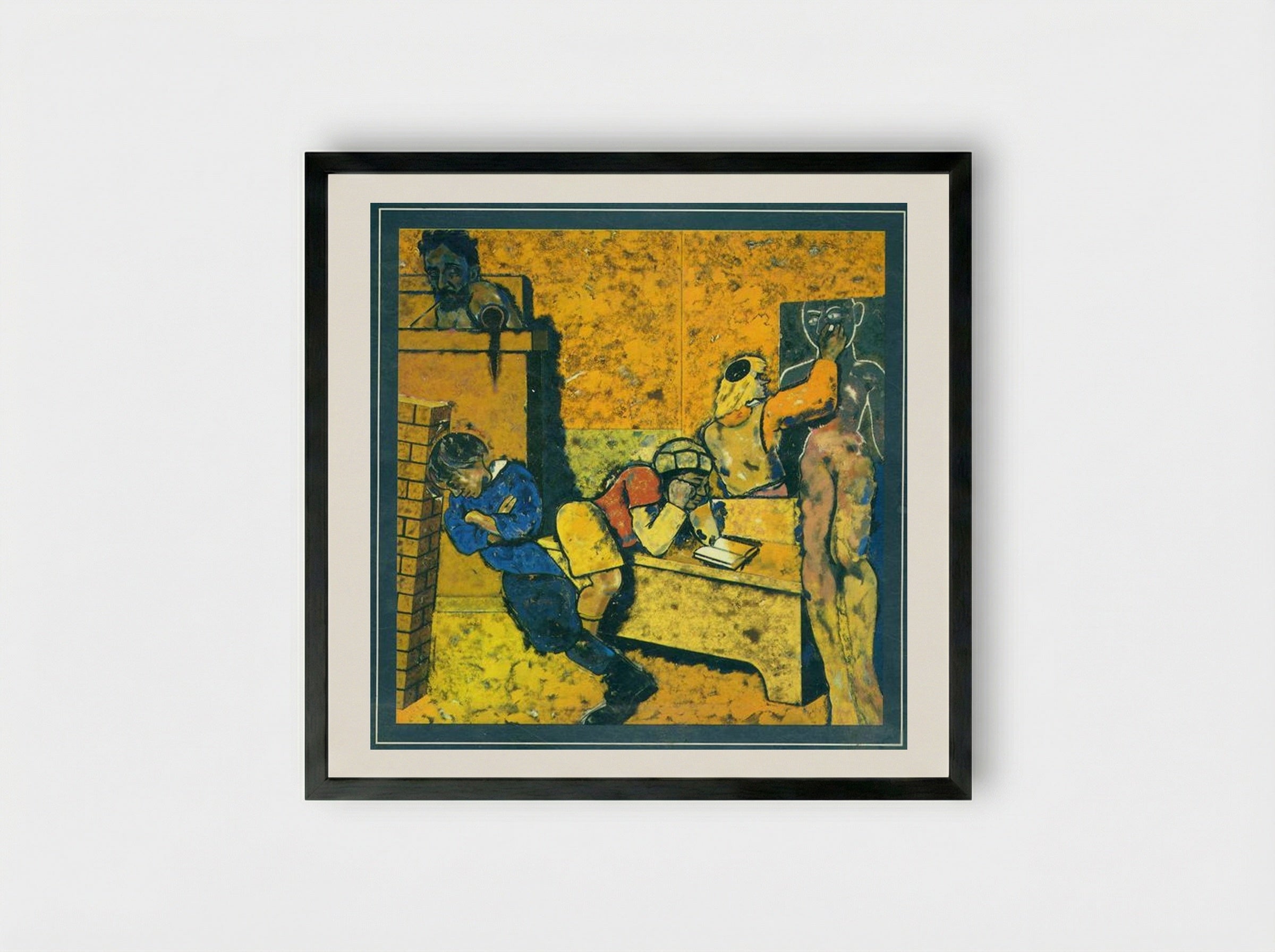 The Jewish School (Drawing a Golem) - R. B. Kitaj - Framed Print Black