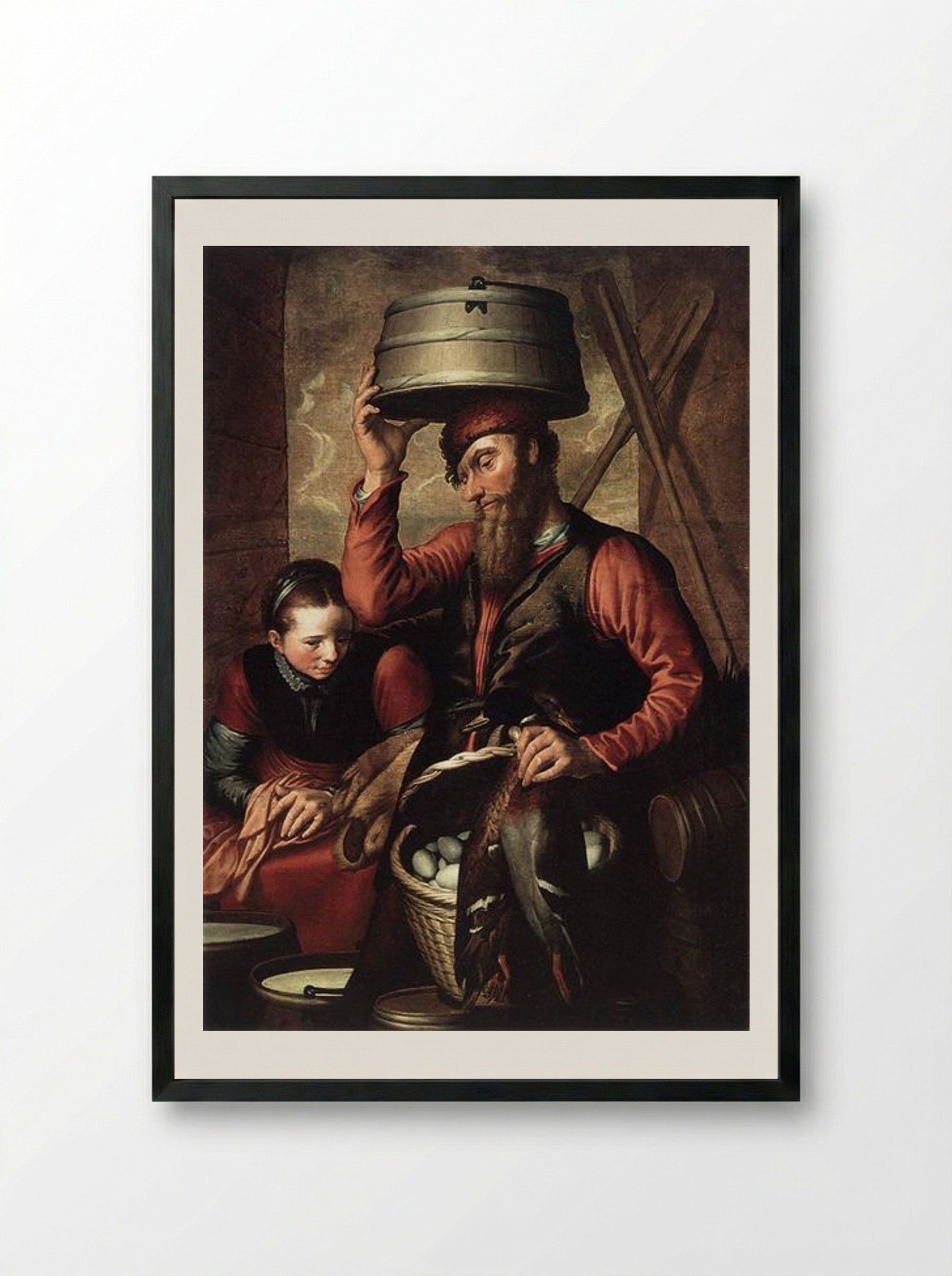 Vendor of Fowl - Pieter Aertsen - Framed Print Black
