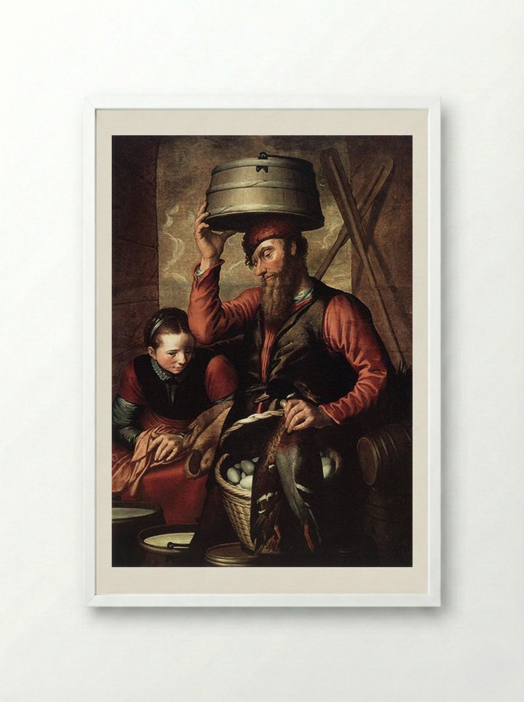 Vendor of Fowl - Pieter Aertsen - Framed Print White