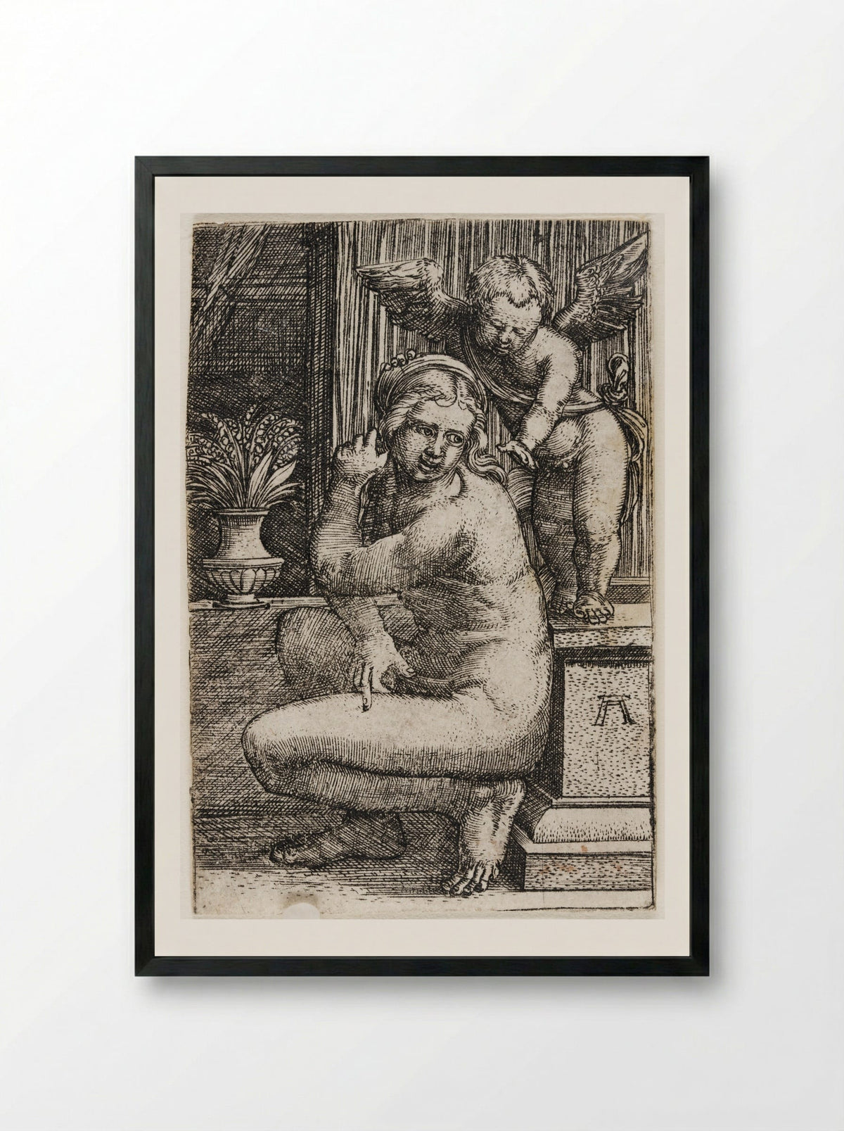 Crouching Venus - Albrecht Altdorfer - Framed Print Black