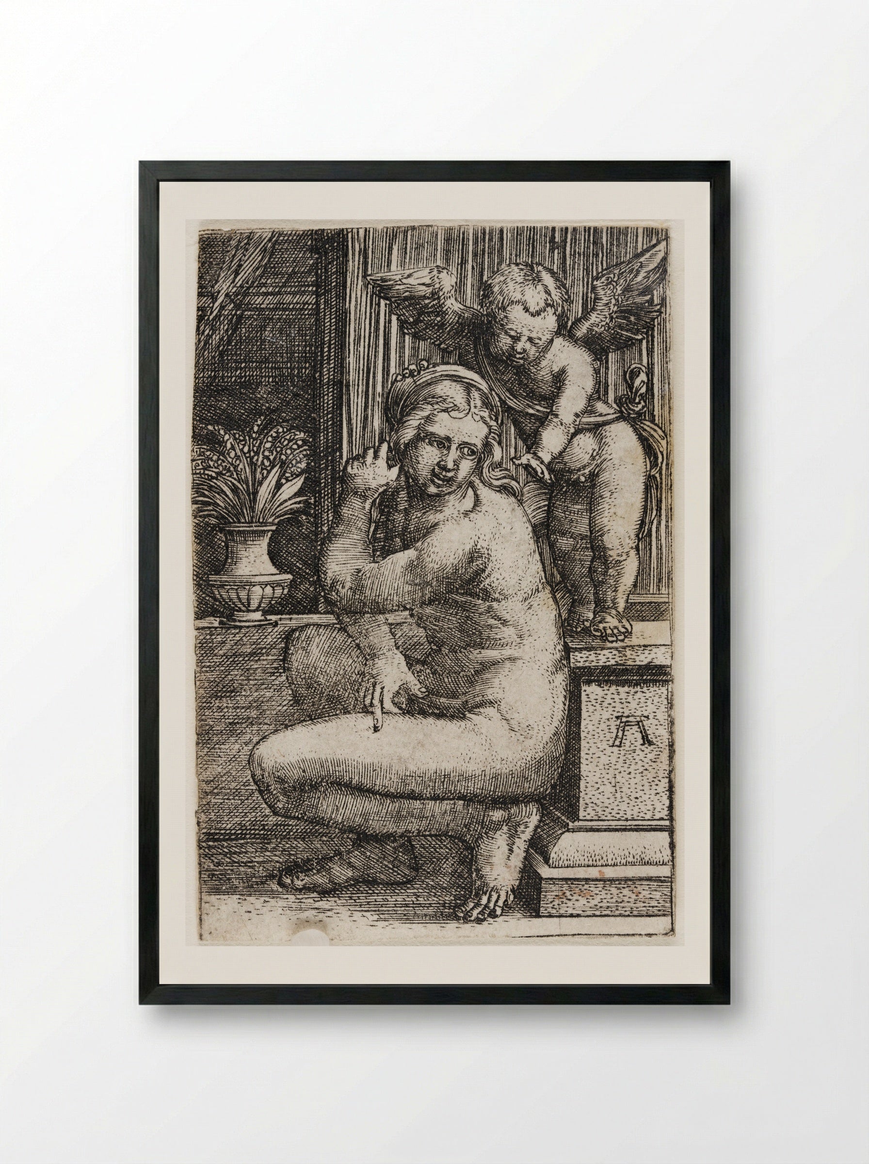 Crouching Venus - Albrecht Altdorfer - Framed Print Black