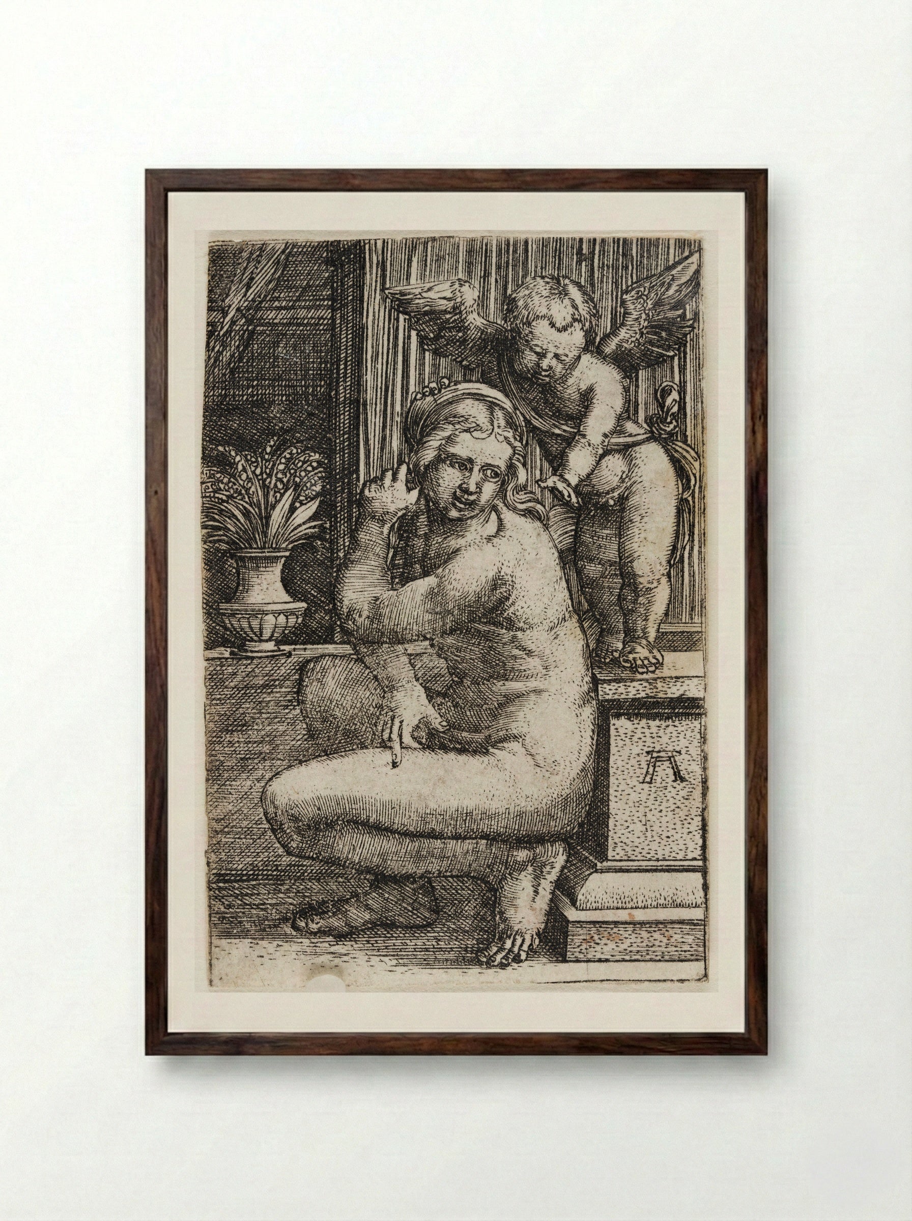 Crouching Venus - Albrecht Altdorfer - Framed Print Dark Wood