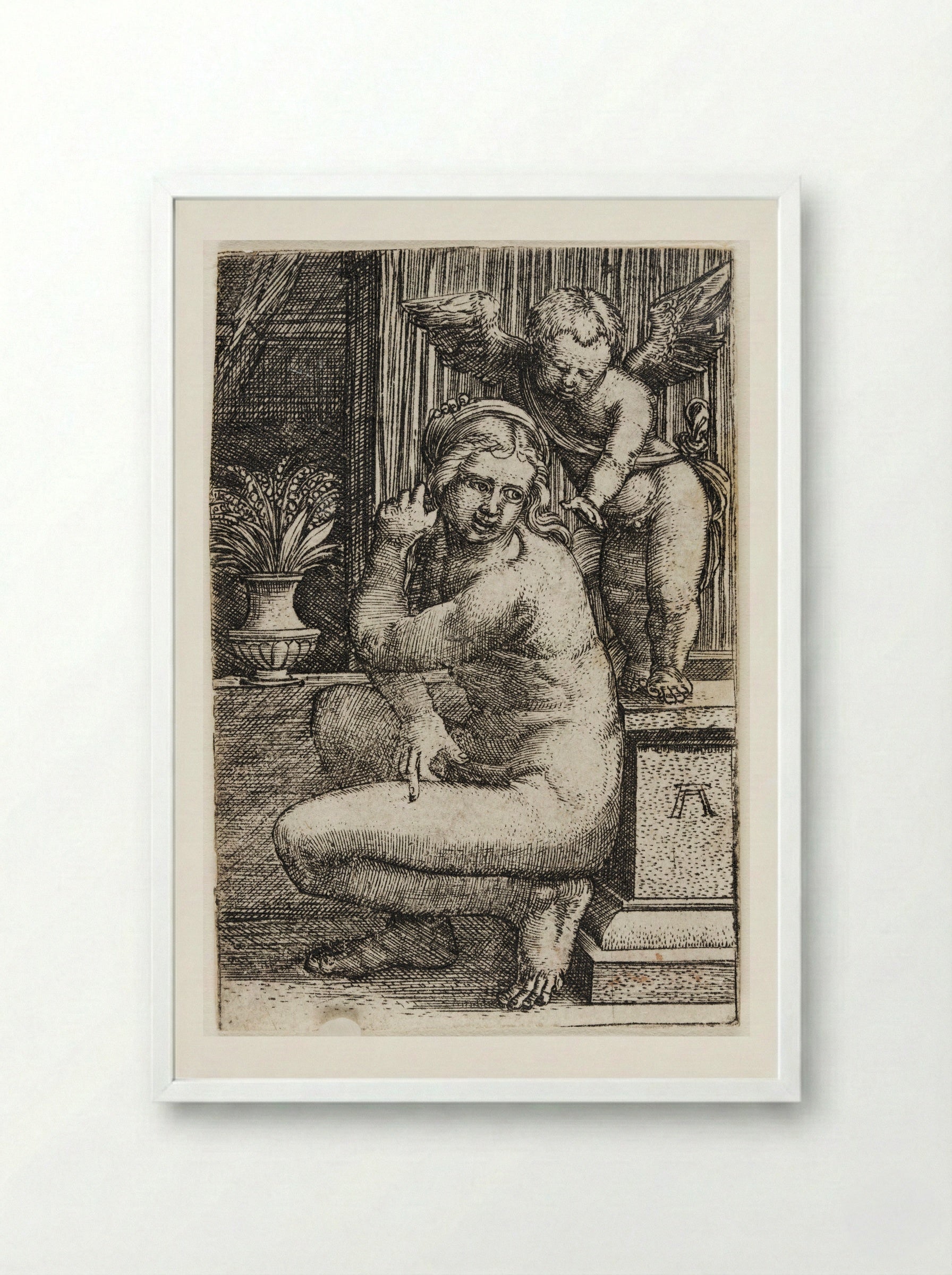 Crouching Venus - Albrecht Altdorfer - Framed Print White