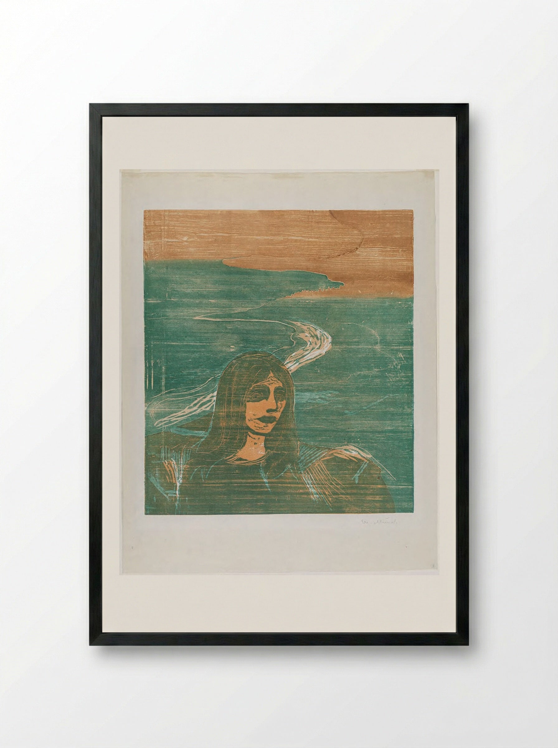 Woman's Head against the Shore - Edvard Munch - Framed Print Black