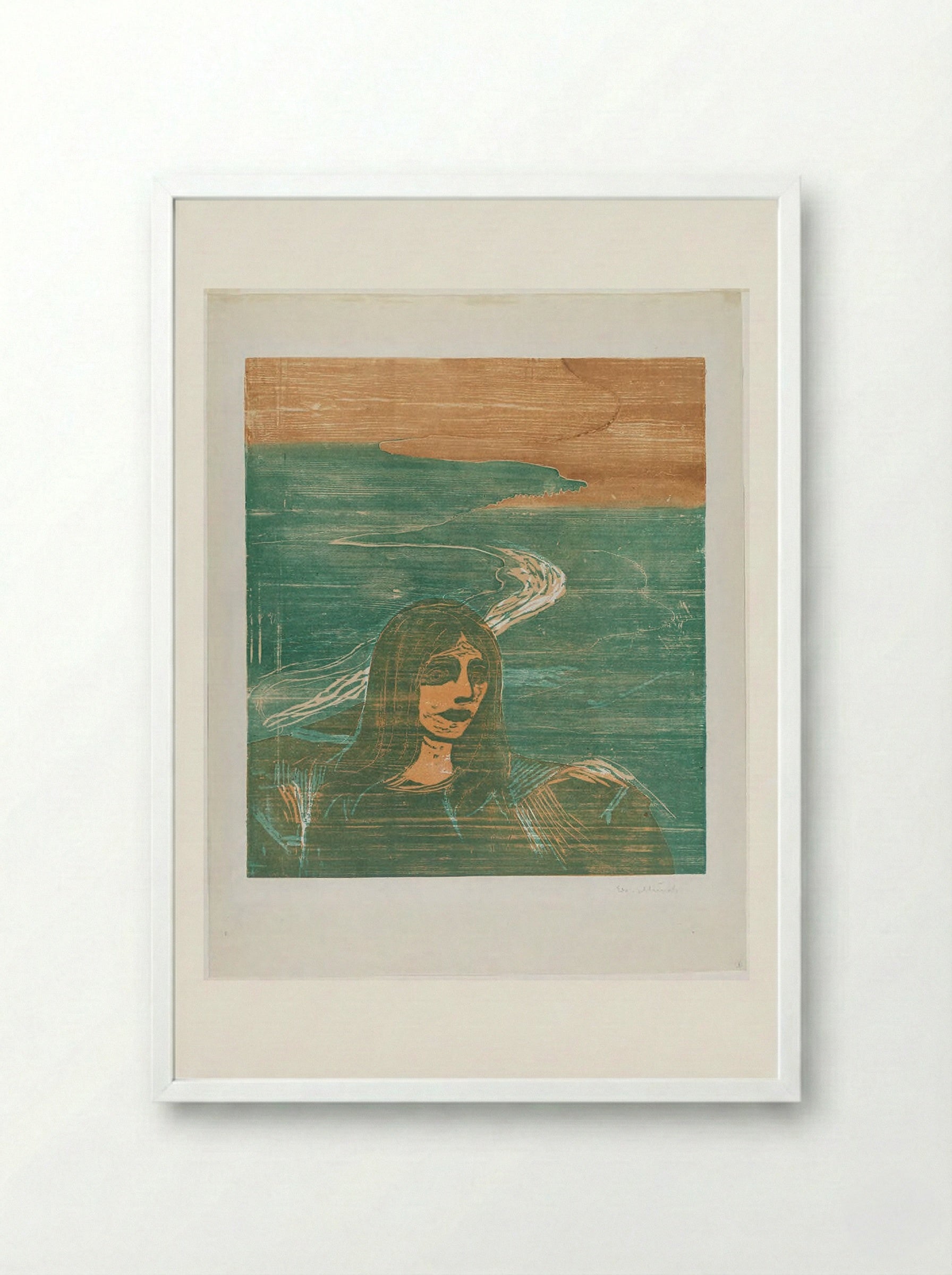 Woman's Head against the Shore - Edvard Munch - Framed Print White