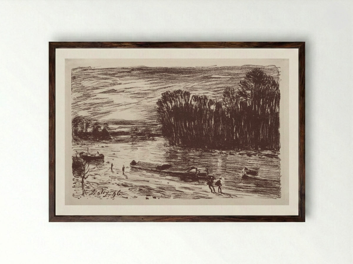 Bords du Loing, près Saint-Mammès - Alfred Sisley - Framed Print Dark Wood