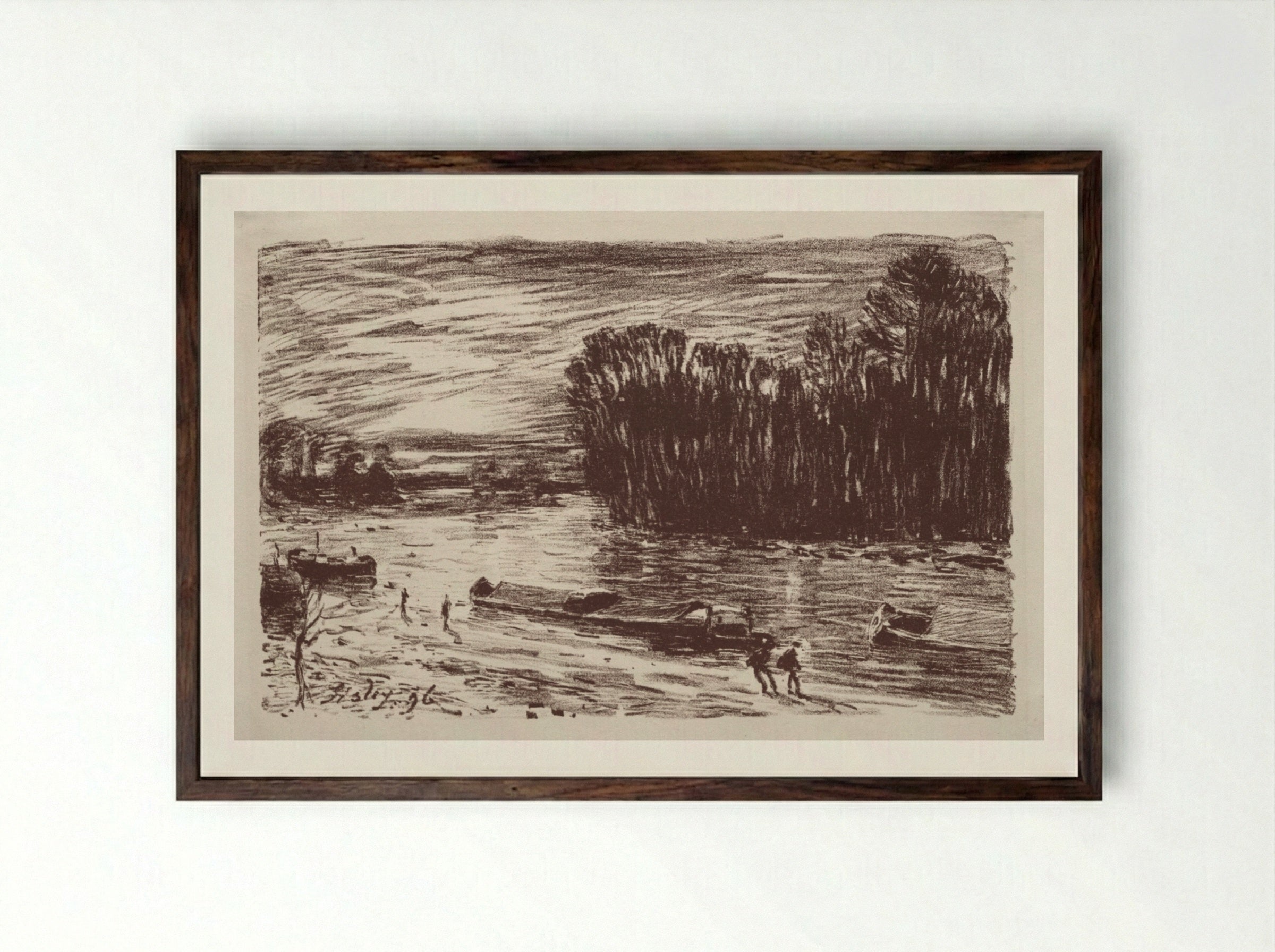 Bords du Loing, près Saint-Mammès - Alfred Sisley - Framed Print Dark Wood