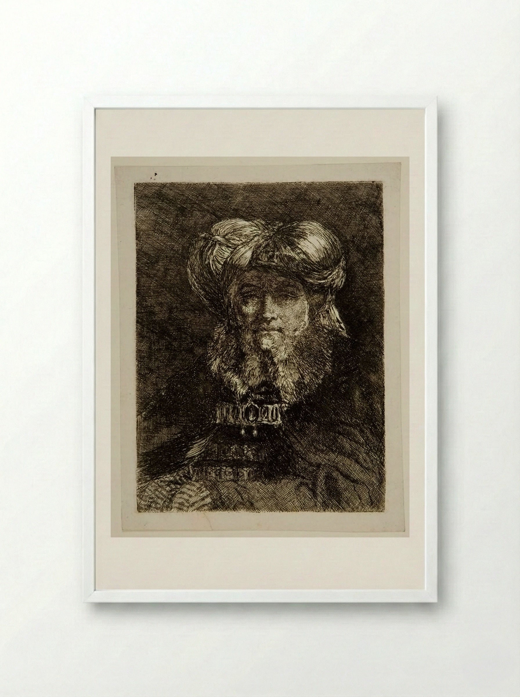Old Man in the Manner of Rembrandt - Giovanni Domenico Tiepolo - Framed Print White