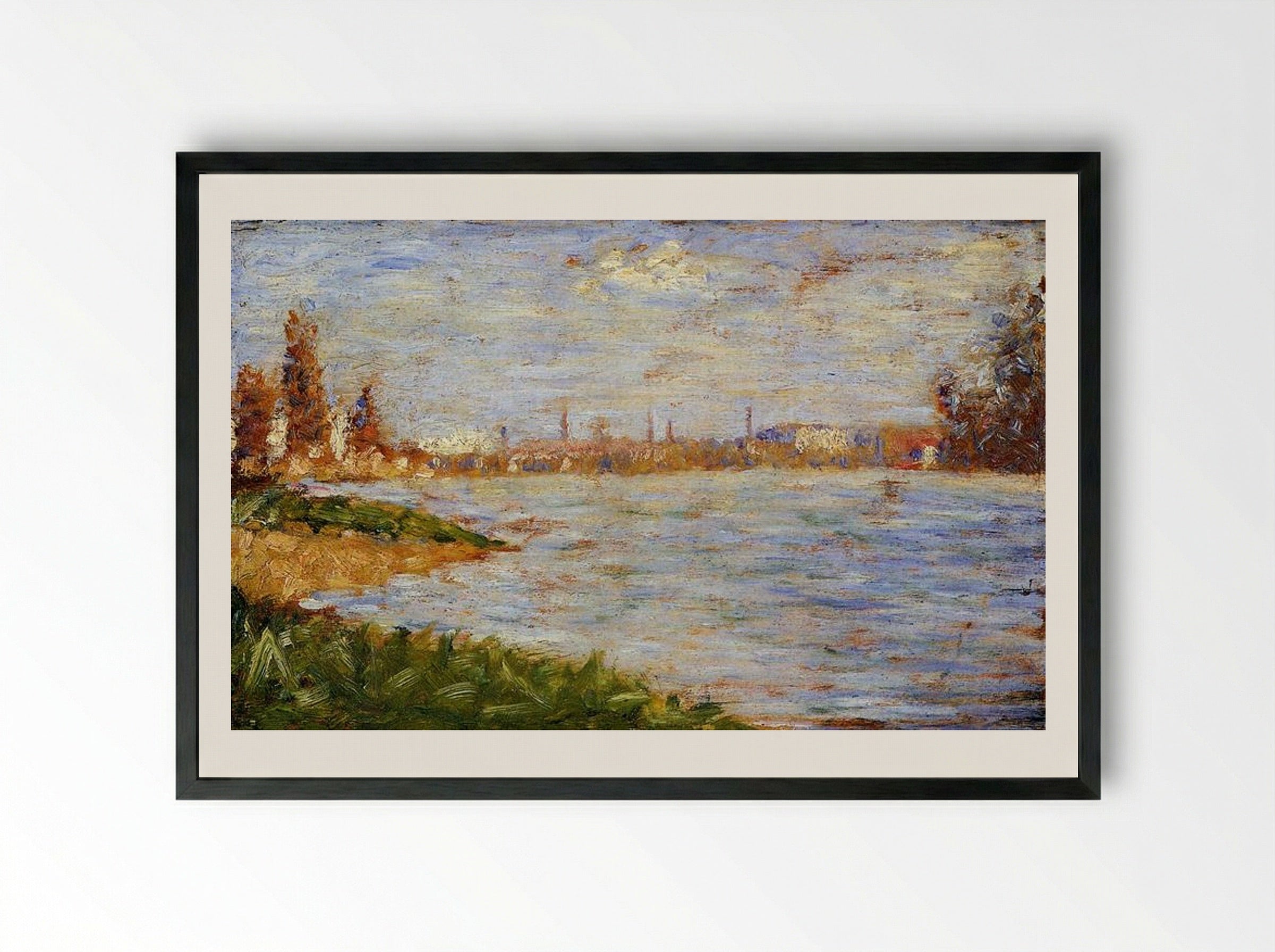 The Riverbanks - Georges Seurat - Framed Print Black