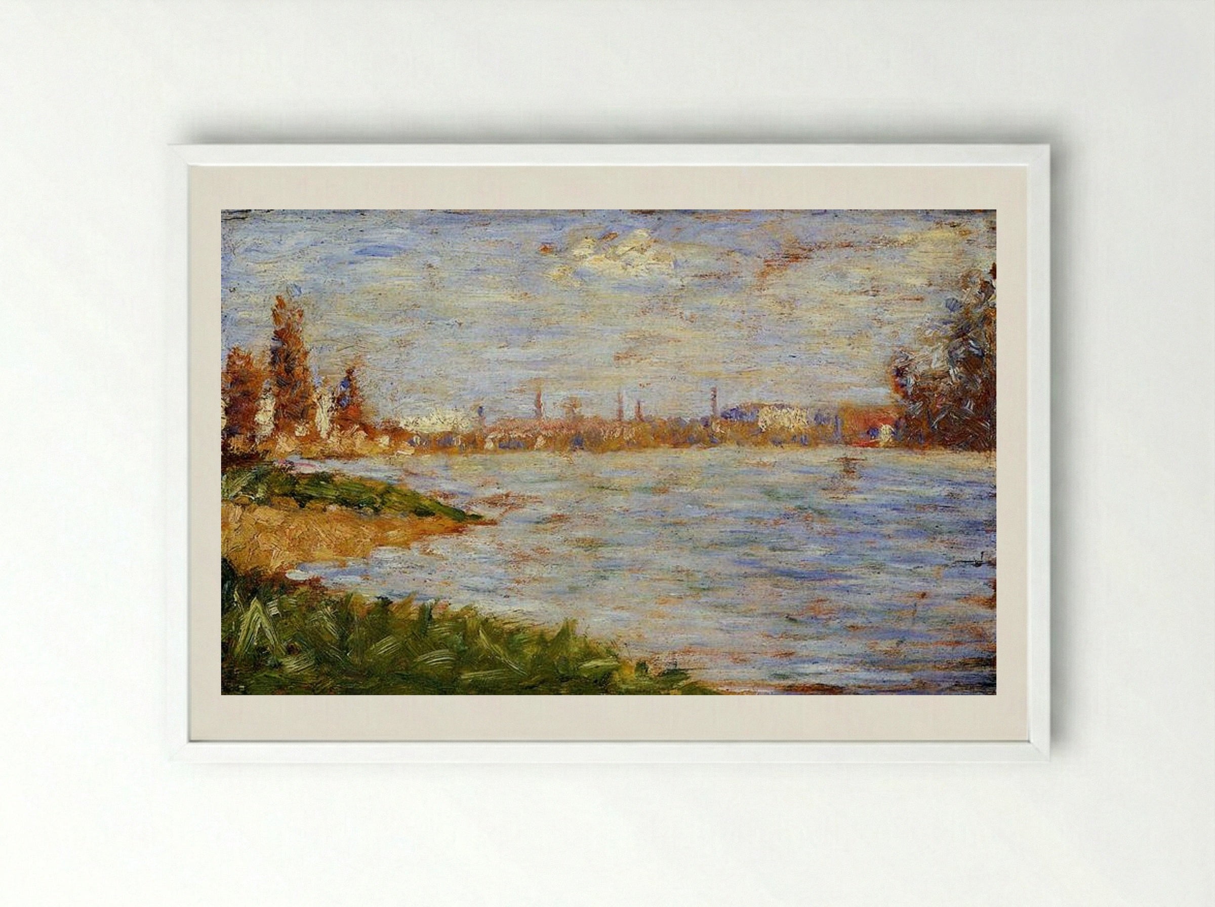 The Riverbanks - Georges Seurat - Framed Print White