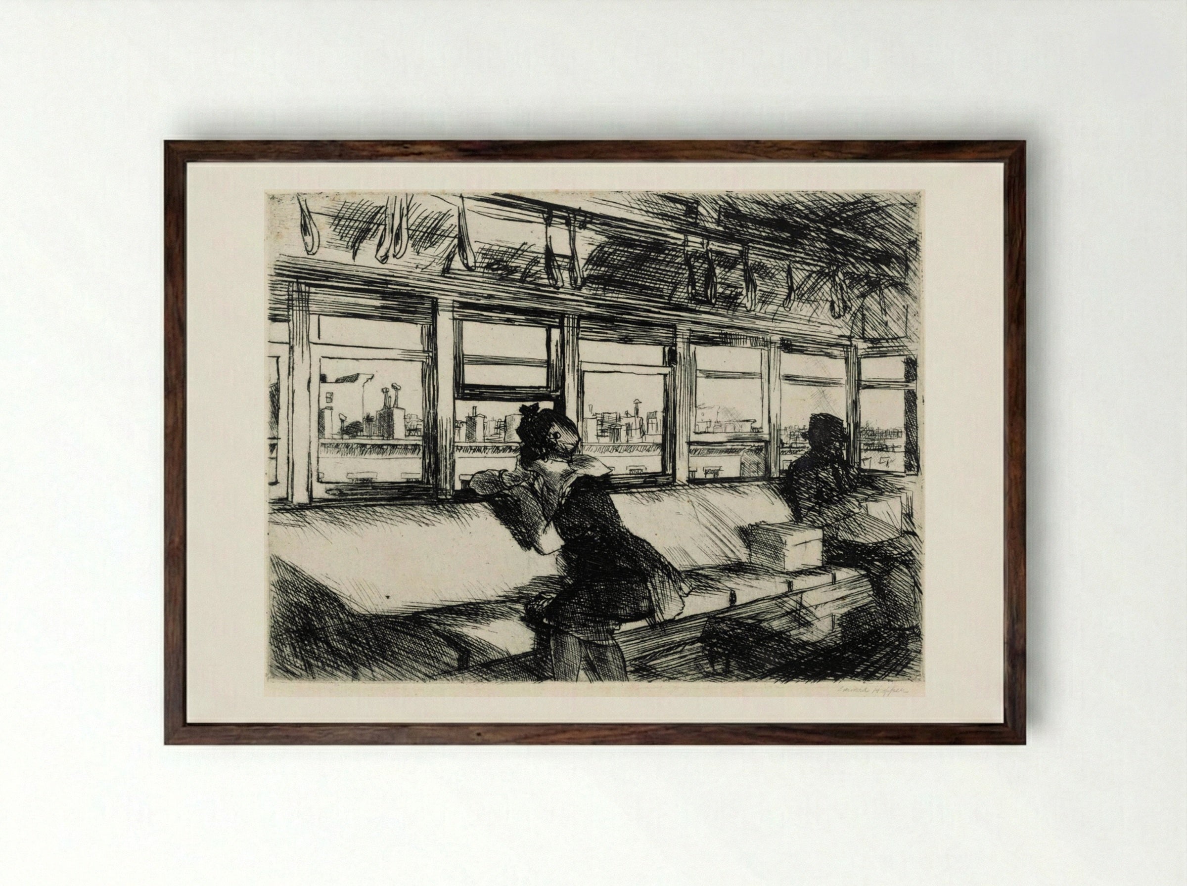 The El Station - Edward Hopper - Framed Print Dark Wood