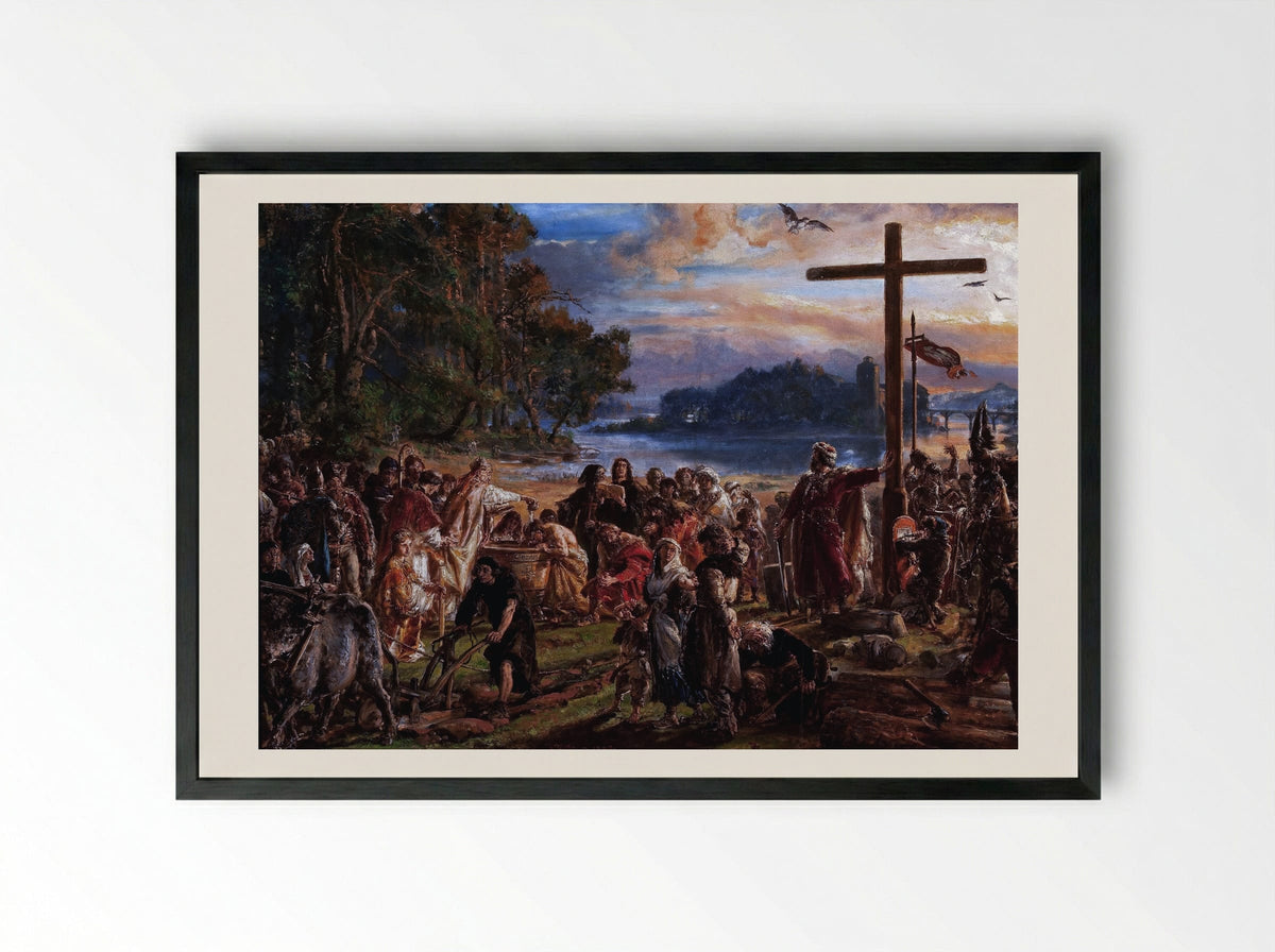 Christianization of Poland A.D. 965 - Jan Matejko - Framed Print Black