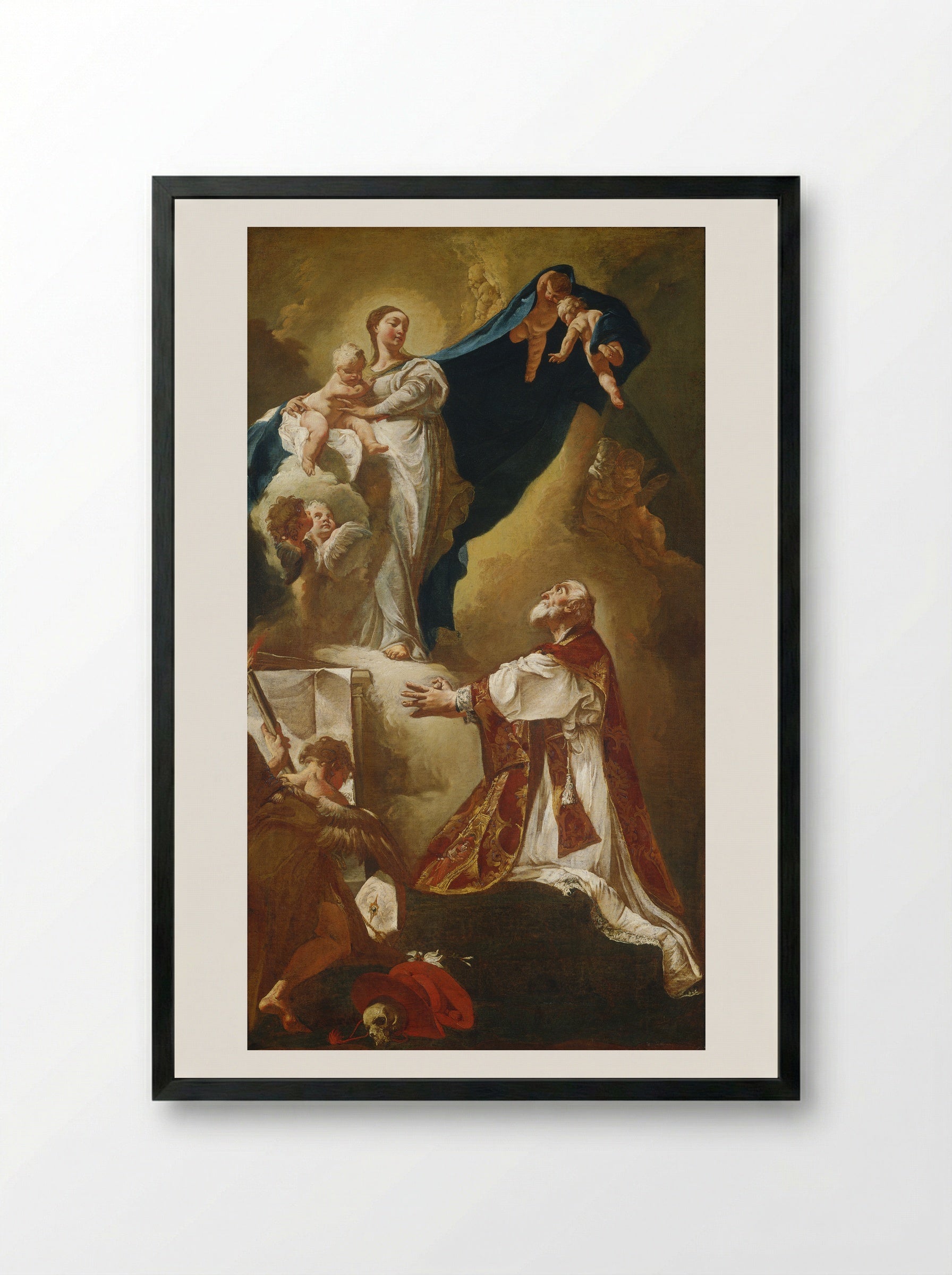 The Virgin Appearing to Saint Philip Neri - Giovanni Battista Piazzetta - Framed Print Black