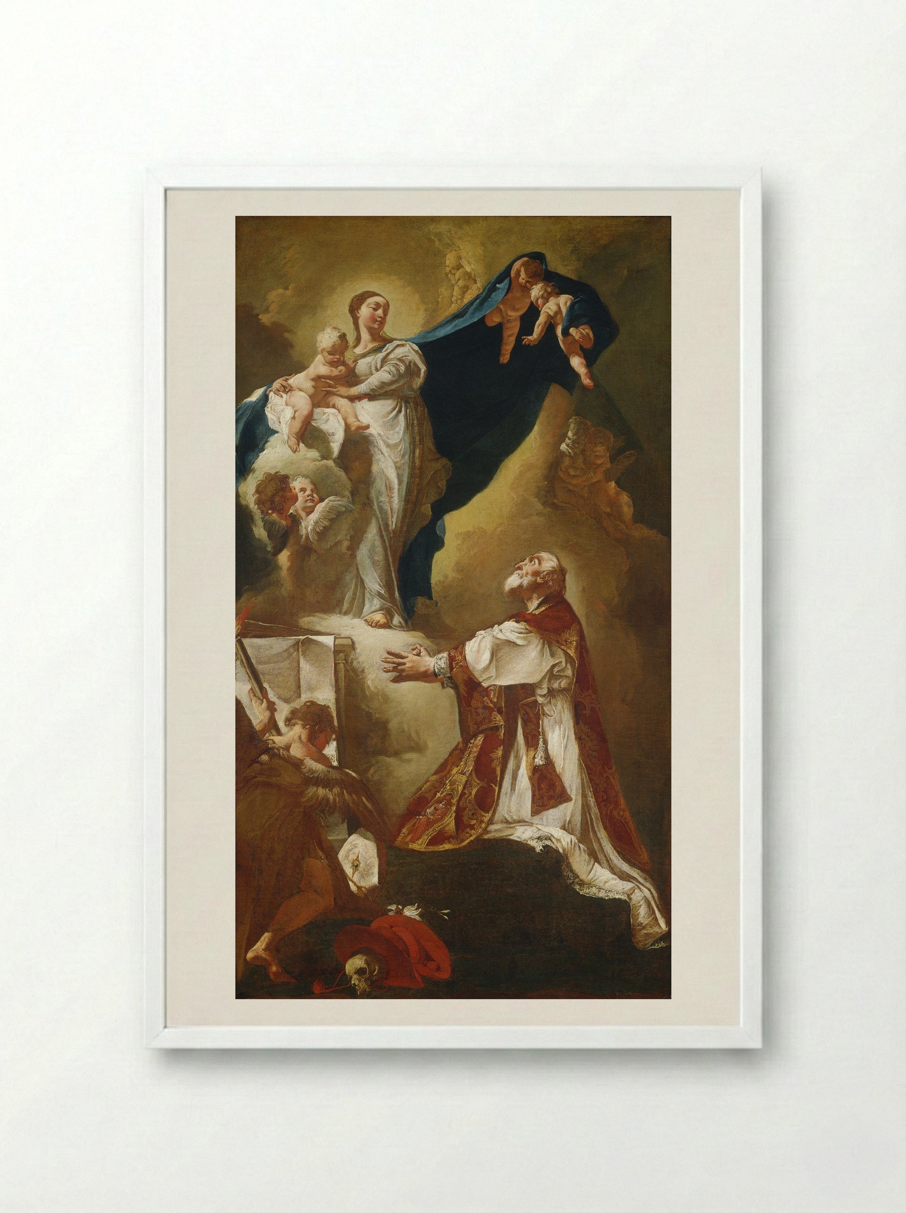 The Virgin Appearing to Saint Philip Neri - Giovanni Battista Piazzetta - Framed Print White