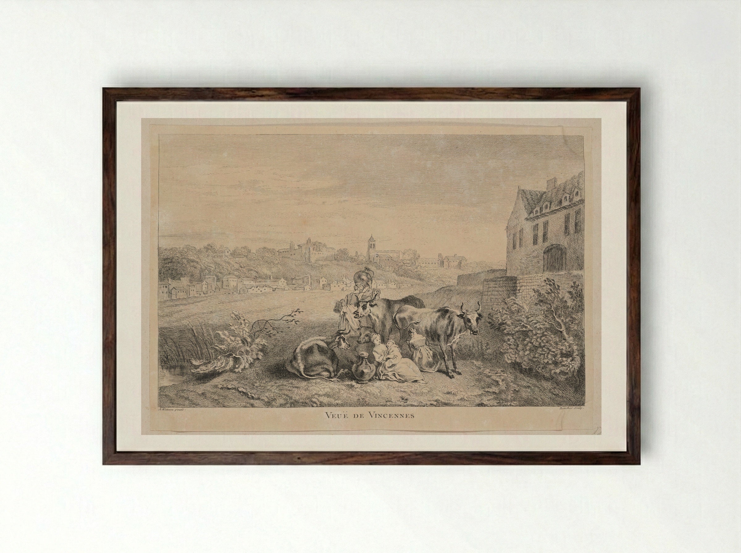 Veuë de Vincennes - François Boucher - Framed Print Dark Wood