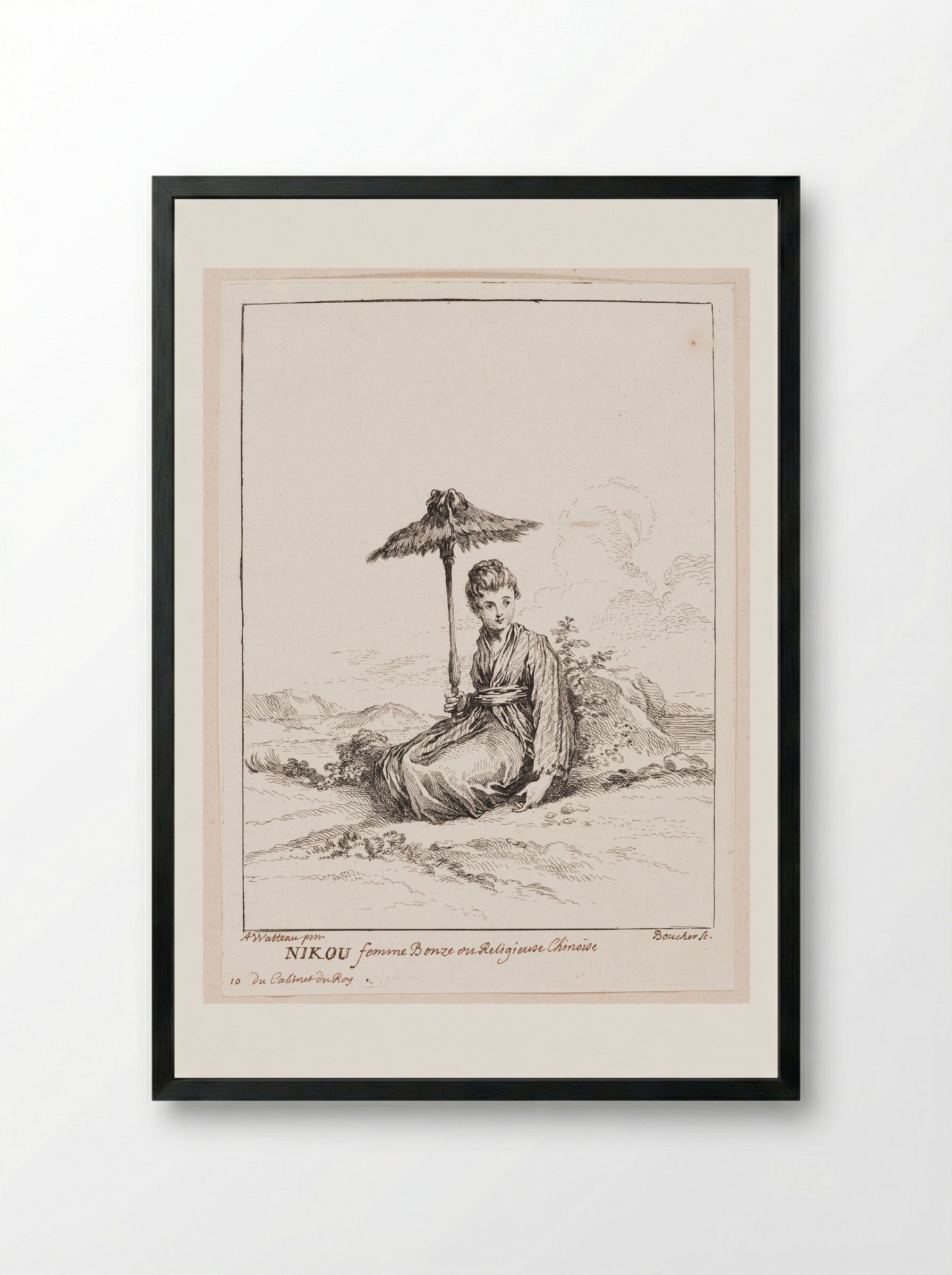Nikou, Female Bonze or Chinese Nun - François Boucher - Framed Print Black