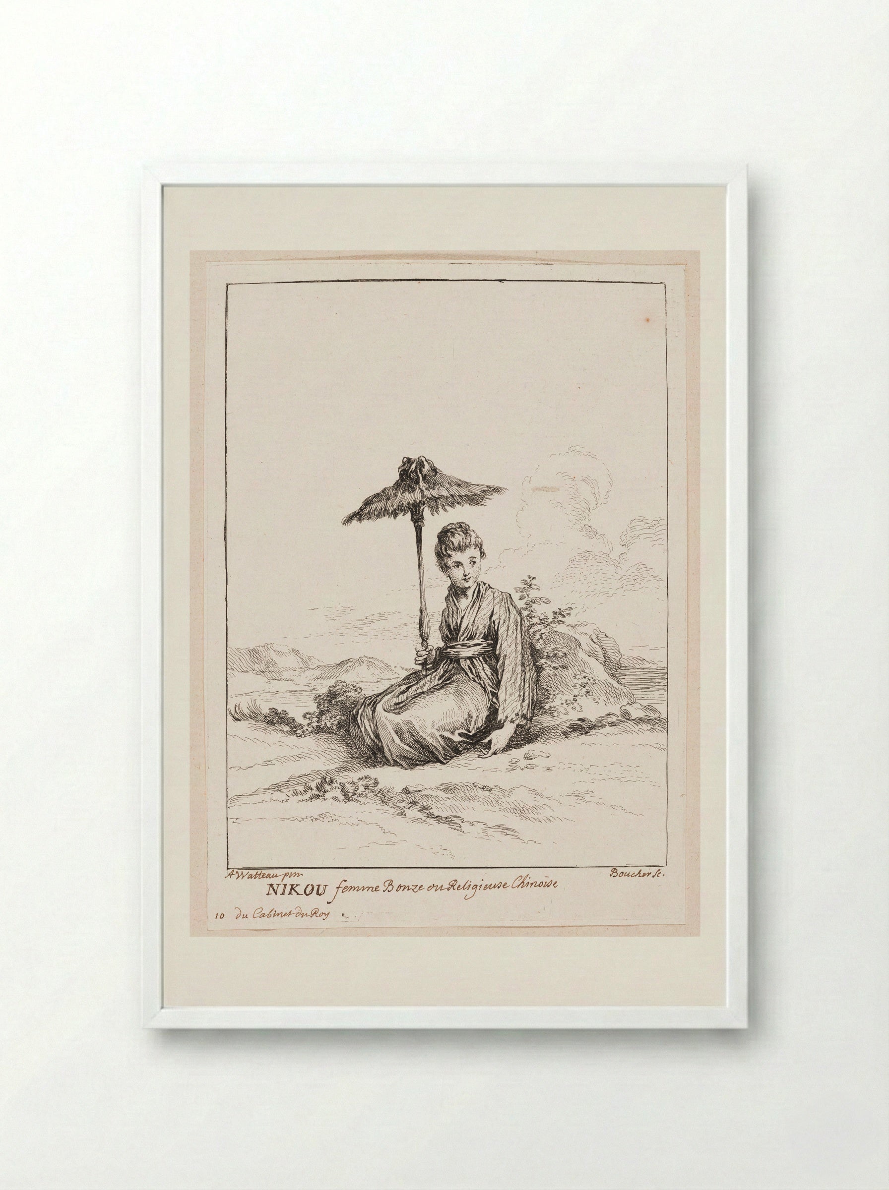 Nikou, Female Bonze or Chinese Nun - François Boucher - Framed Print White