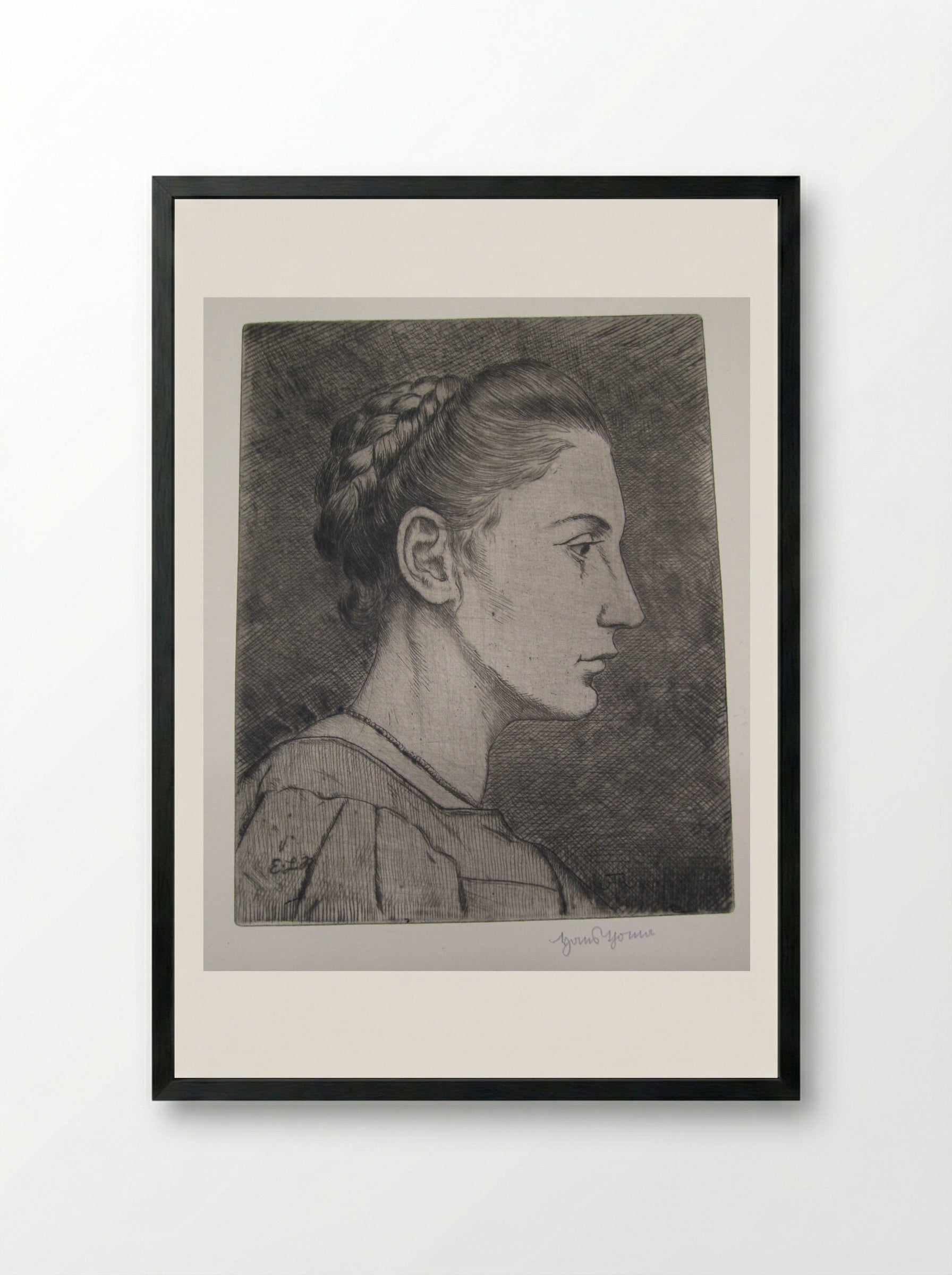 Head of a Girl I (Elisabeth La Roche) - Hans Thoma - Framed Print Black