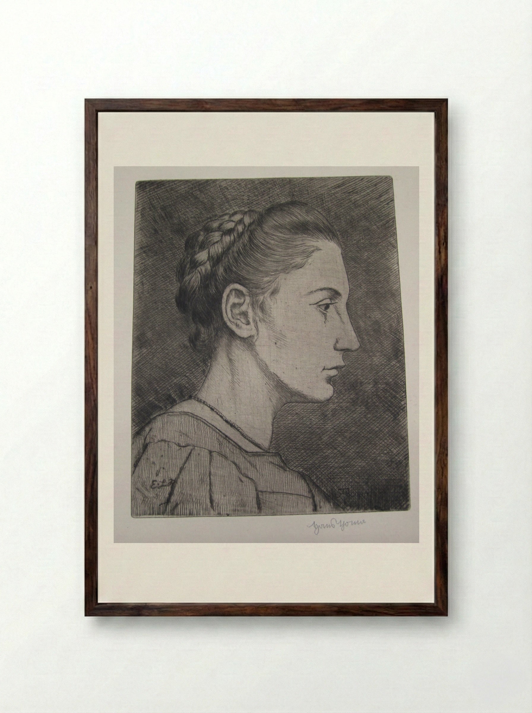Head of a Girl I (Elisabeth La Roche) - Hans Thoma - Framed Print Dark Wood