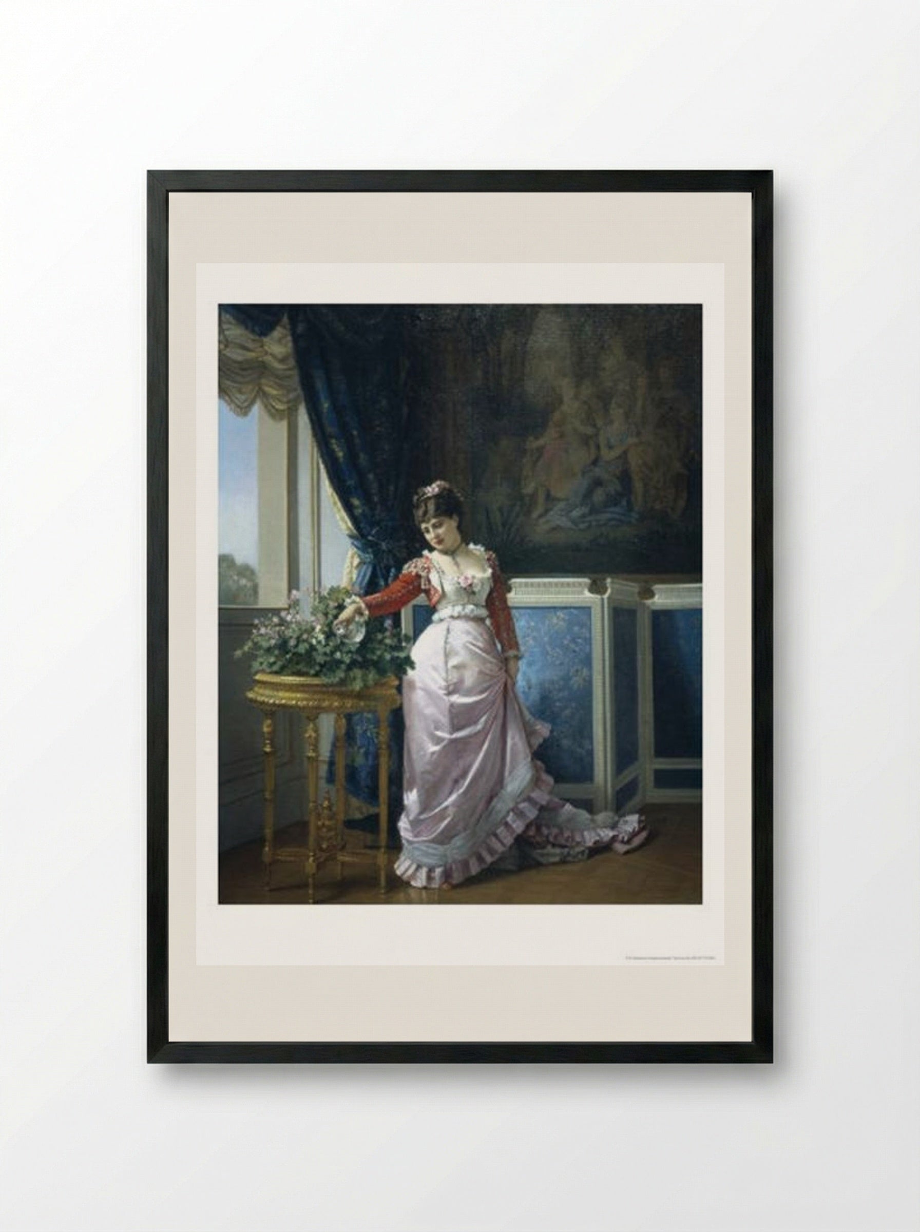 Watering the Flowers - Auguste Toulmouche - Framed Print Black