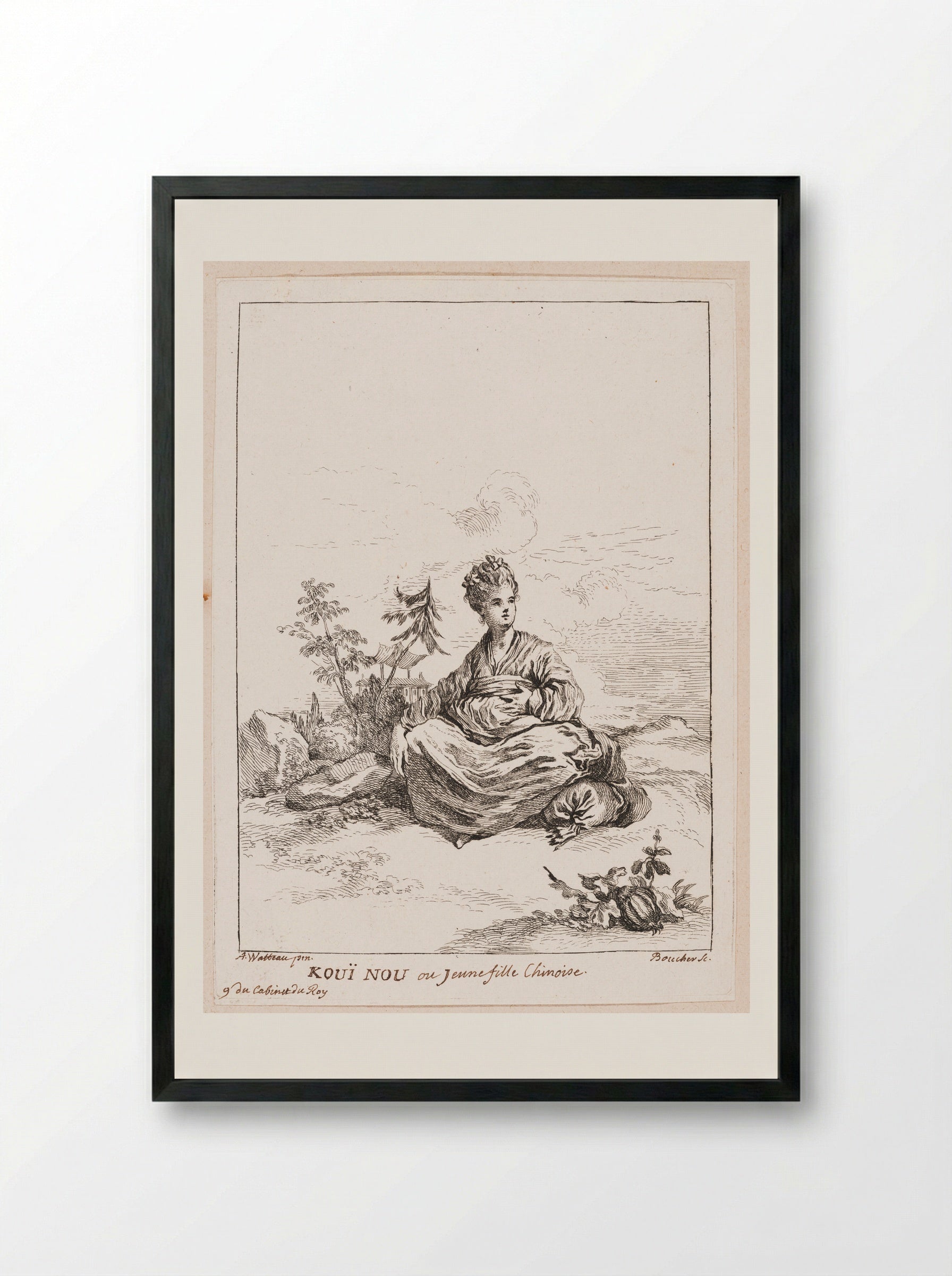 Kouï Nou or Young Chinese Girl - François Boucher - Framed Print Black
