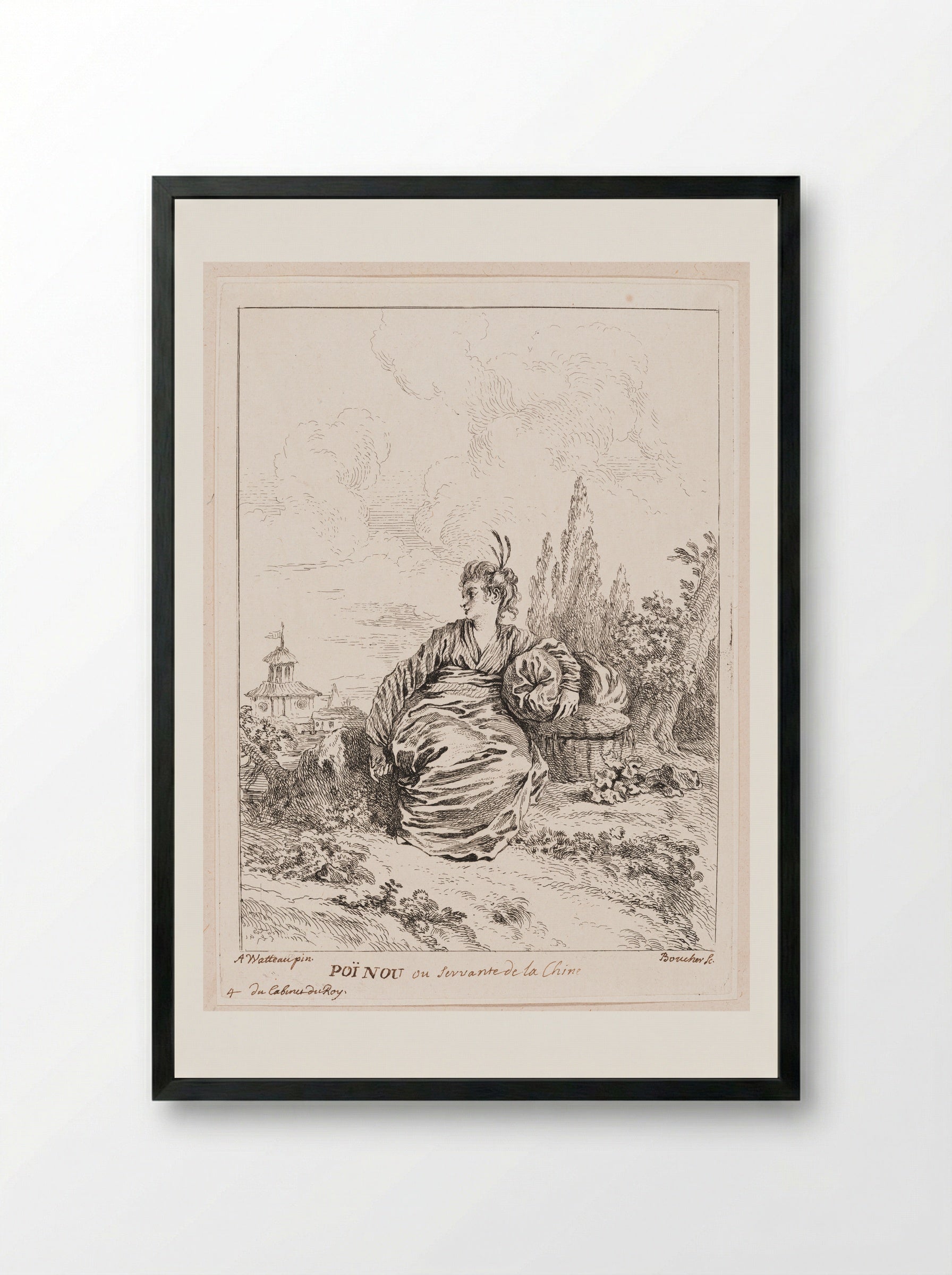 Poï Nou ou Servante de la Chine - François Boucher - Framed Print Black