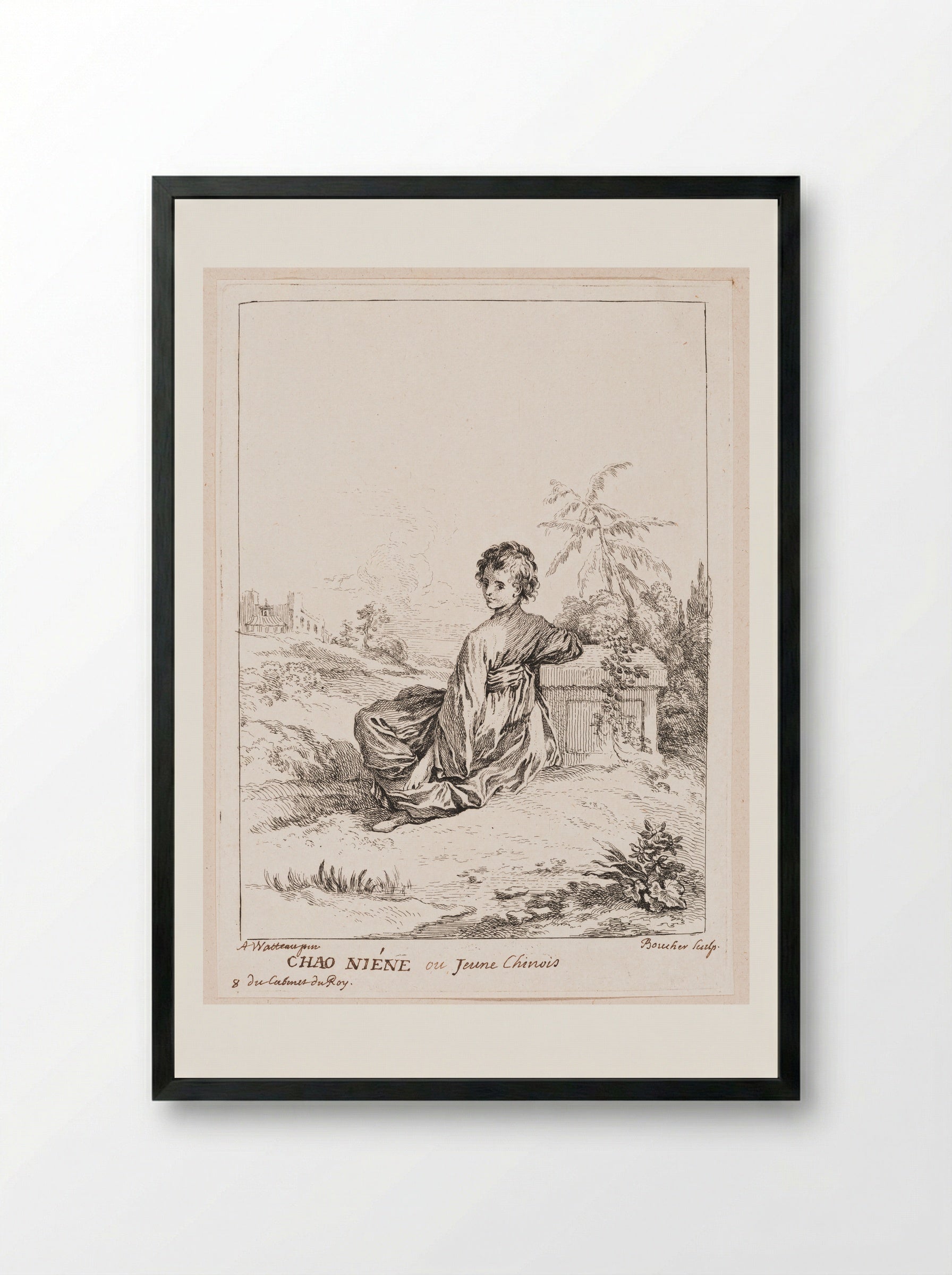 Chao Niene or Young Chinese Boy - François Boucher - Framed Print Black