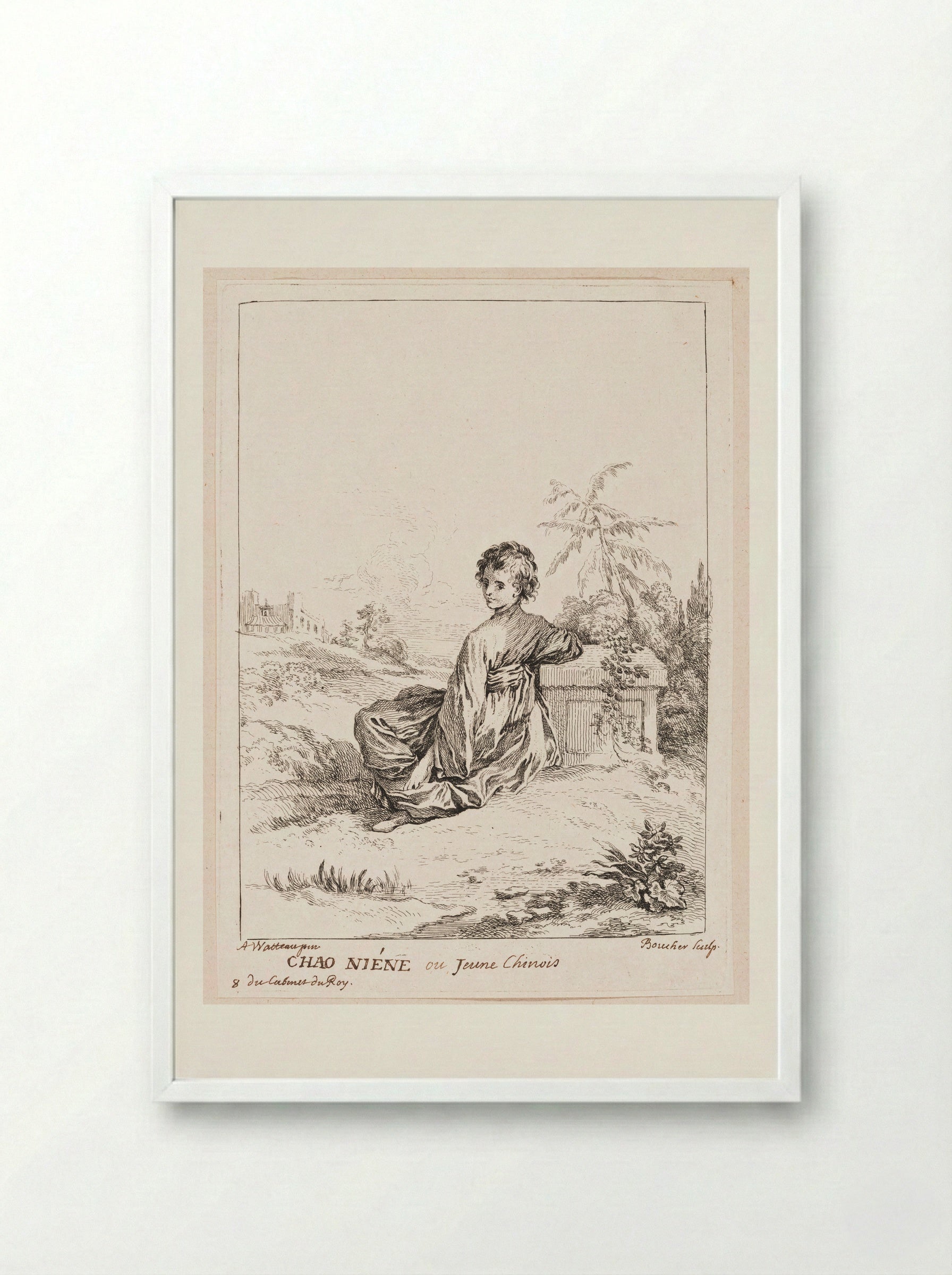 Chao Niene or Young Chinese Boy - François Boucher - Framed Print White