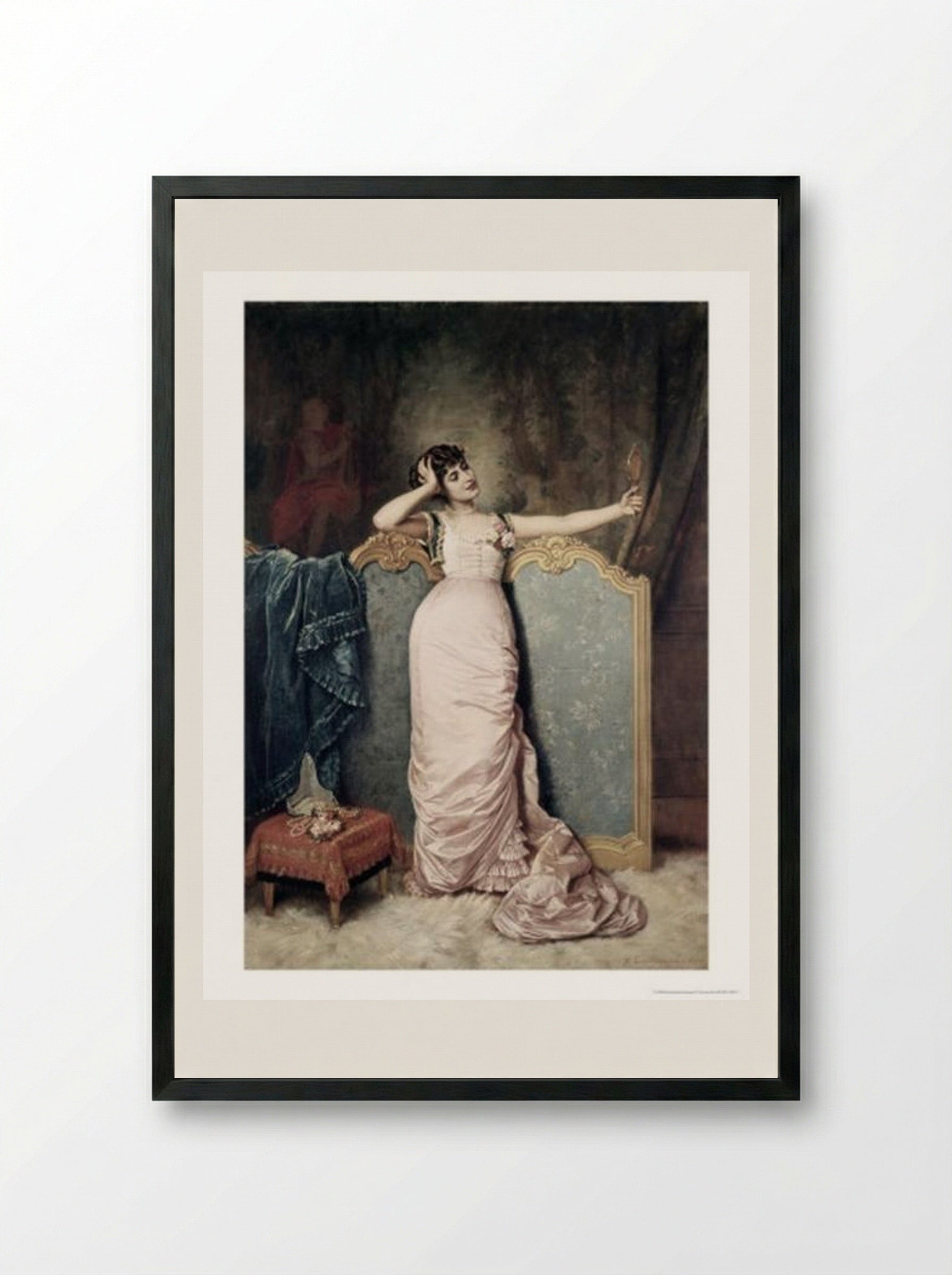 Admiring Herself - Auguste Toulmouche - Framed Print Black