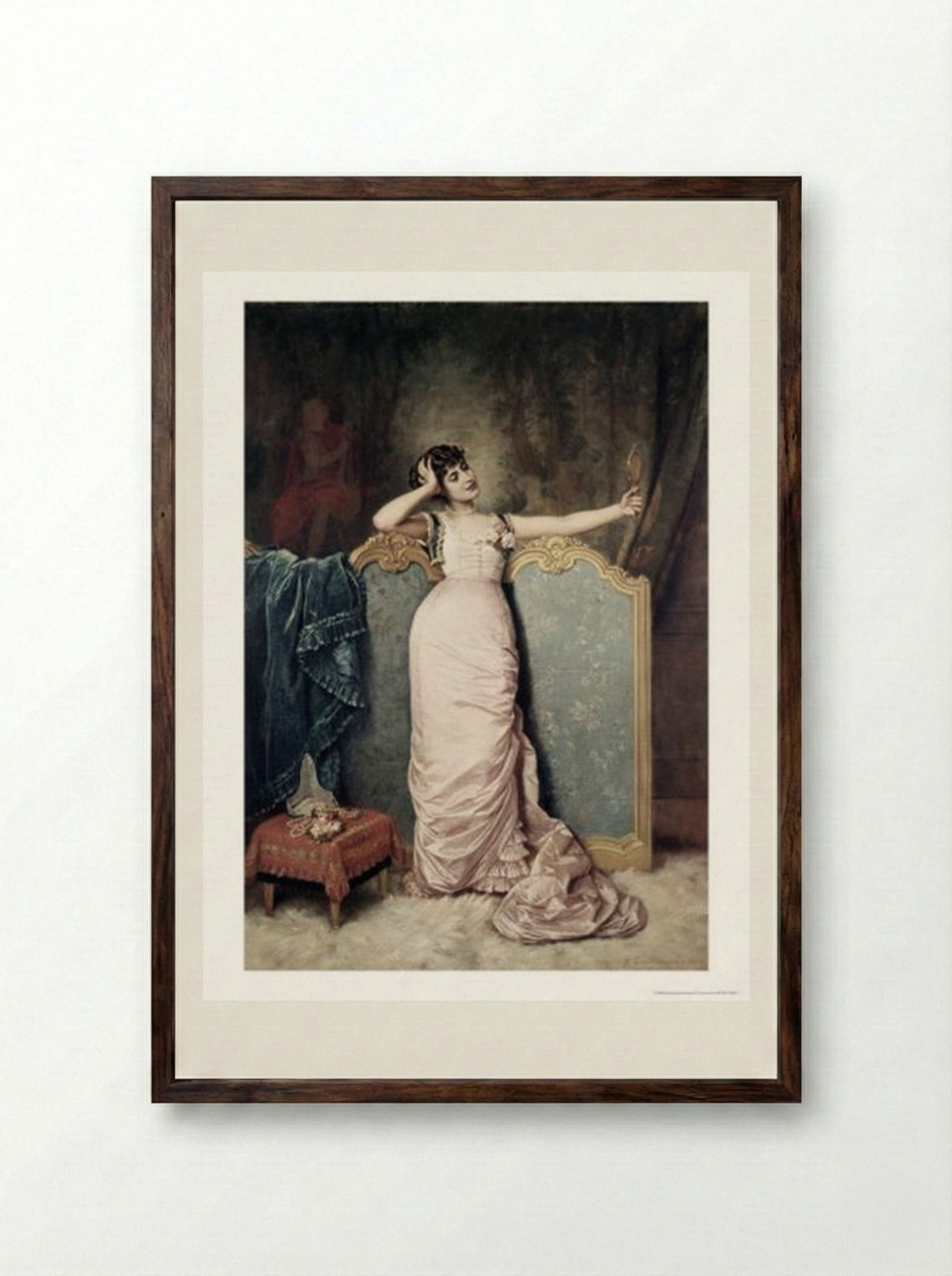 Admiring Herself - Auguste Toulmouche - Framed Print Dark Wood