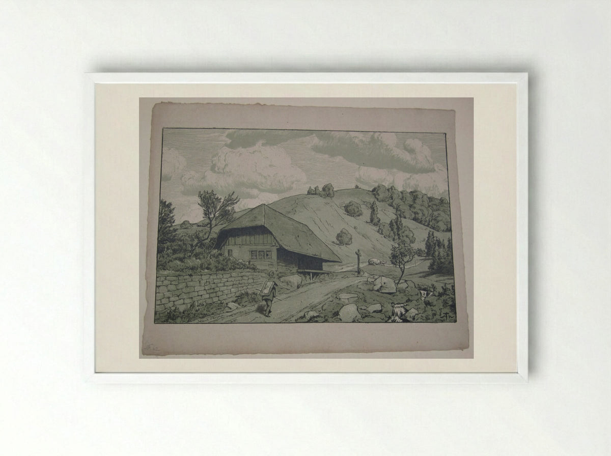 Black Forest House near Happach - Hans Thoma - Framed Print White