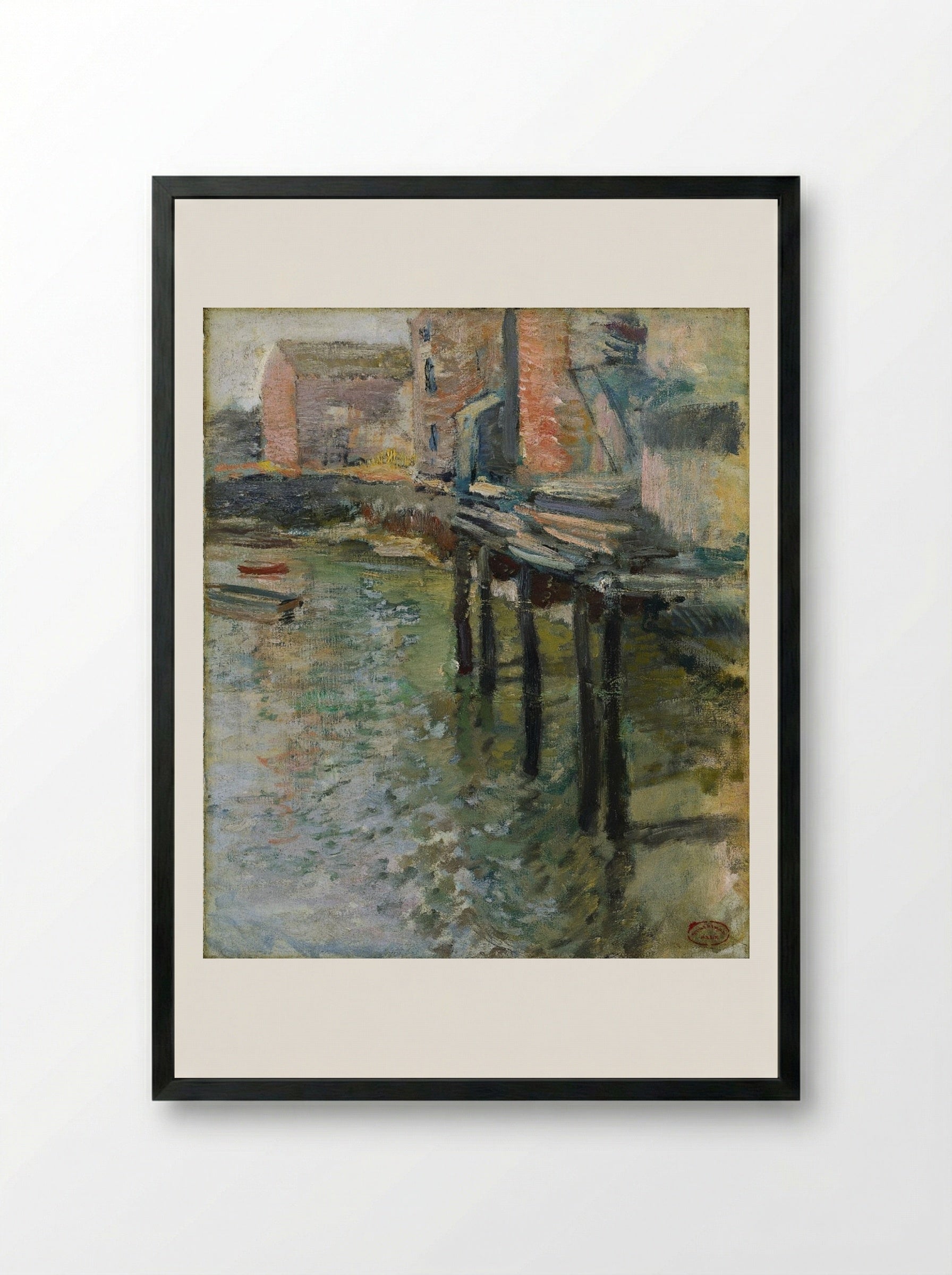 Deserted Wharf (The Old Mill at Cos Cob) - John Henry Twachtman - Framed Print Black