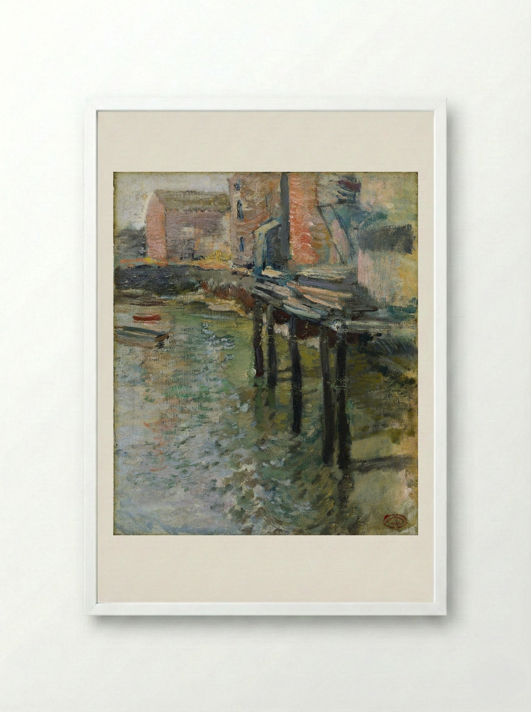 Deserted Wharf (The Old Mill at Cos Cob) - John Henry Twachtman - Framed Print White
