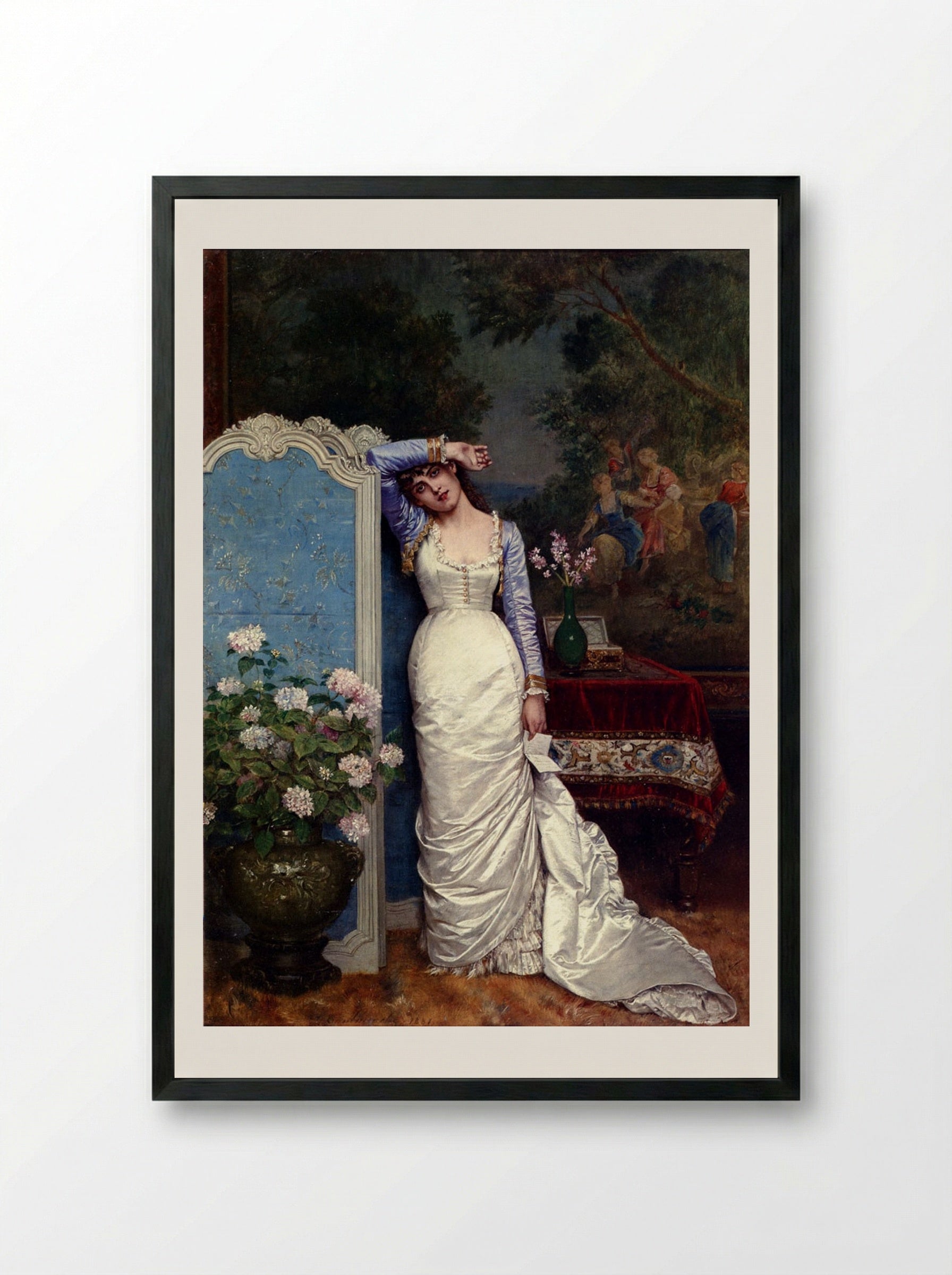 Young Woman In An Interior - Auguste Toulmouche - Framed Print Black