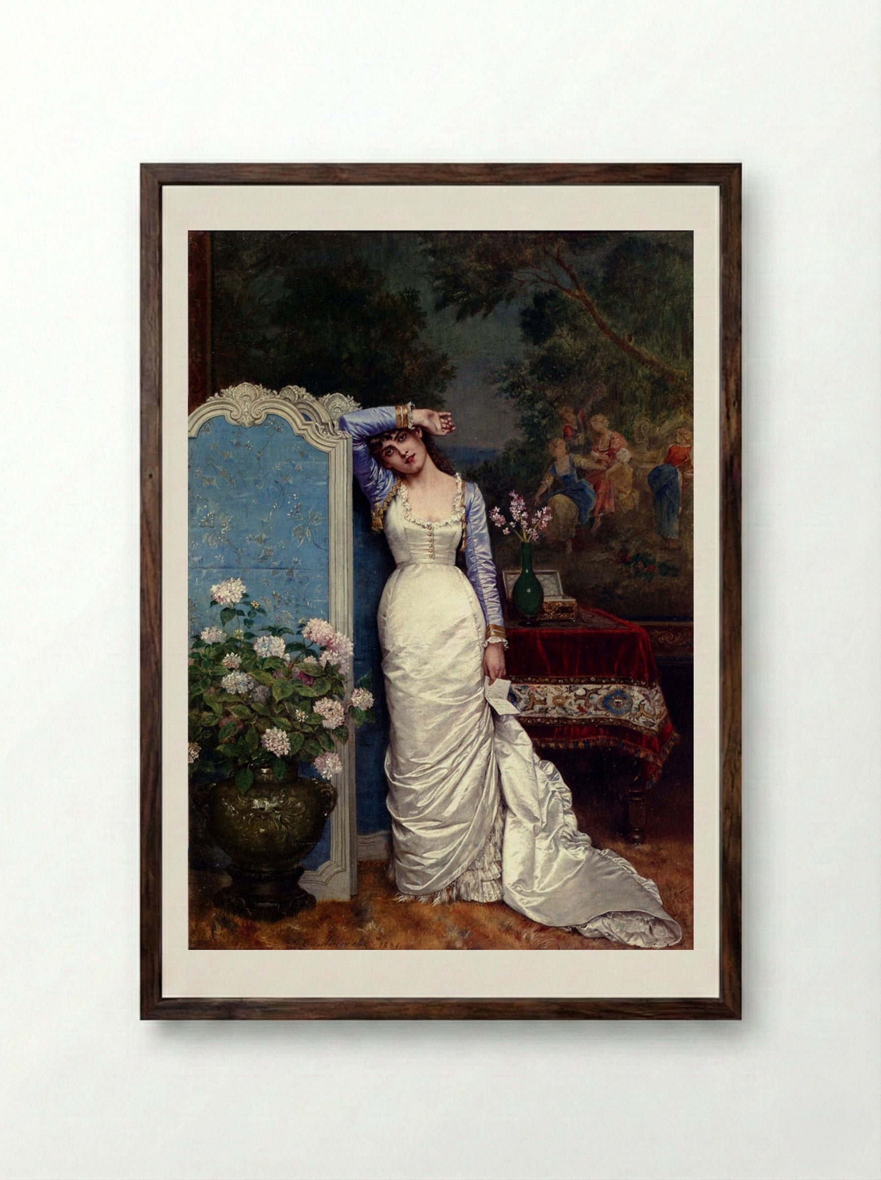 Young Woman In An Interior - Auguste Toulmouche - Framed Print Dark Wood