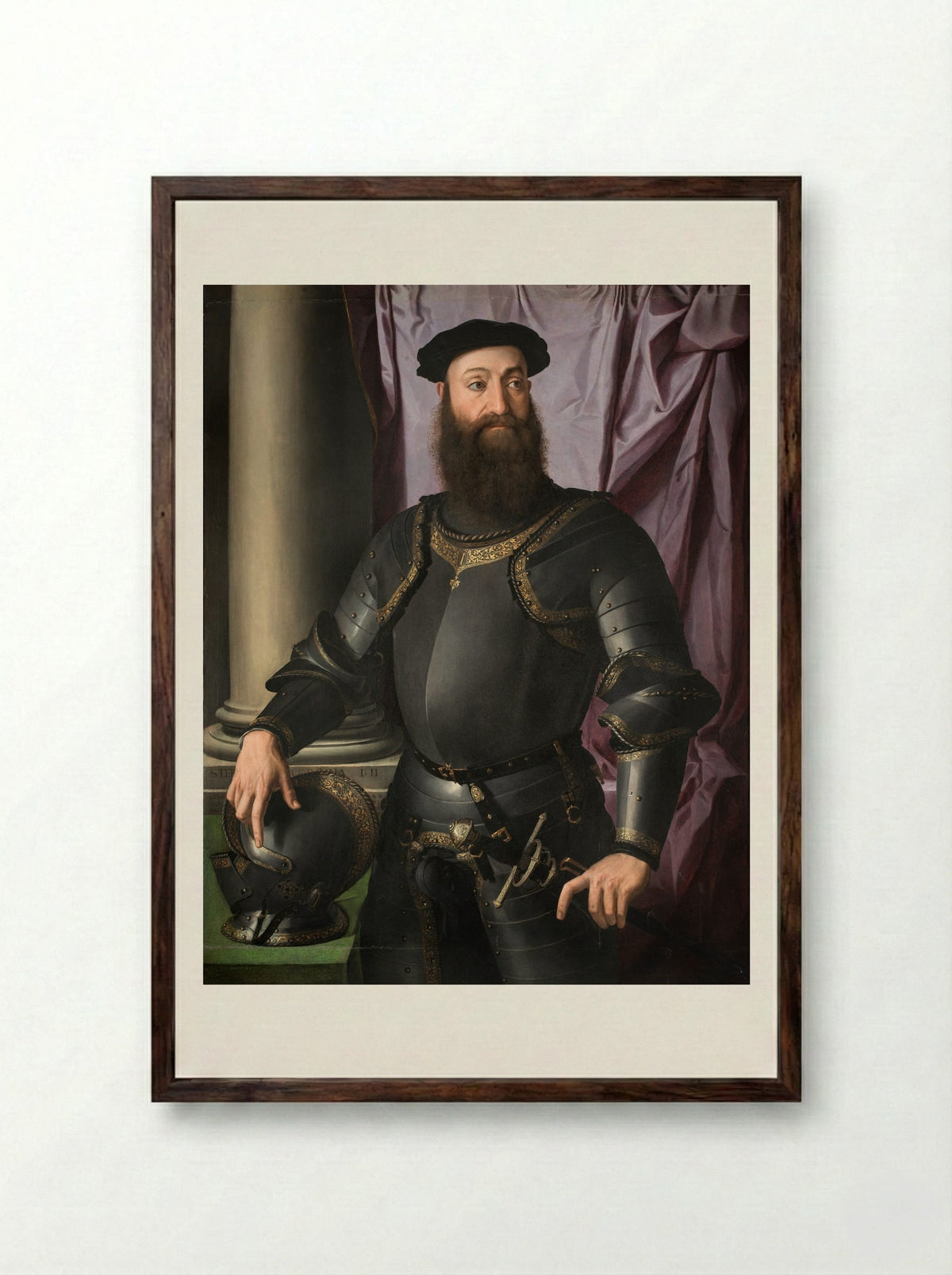 Portrait of Stefano IV Colonna - Agnolo Bronzino - Framed Print Dark Wood